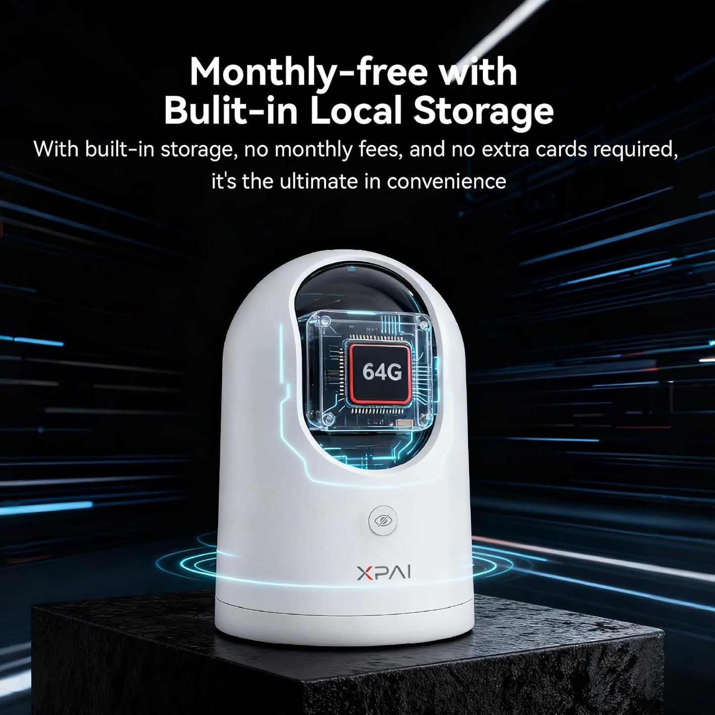 xpai 4K 64G APP,360 Detection,2-Way Security Camera,Industry's First with Built-in Storage No Monthly Fees,Indoor