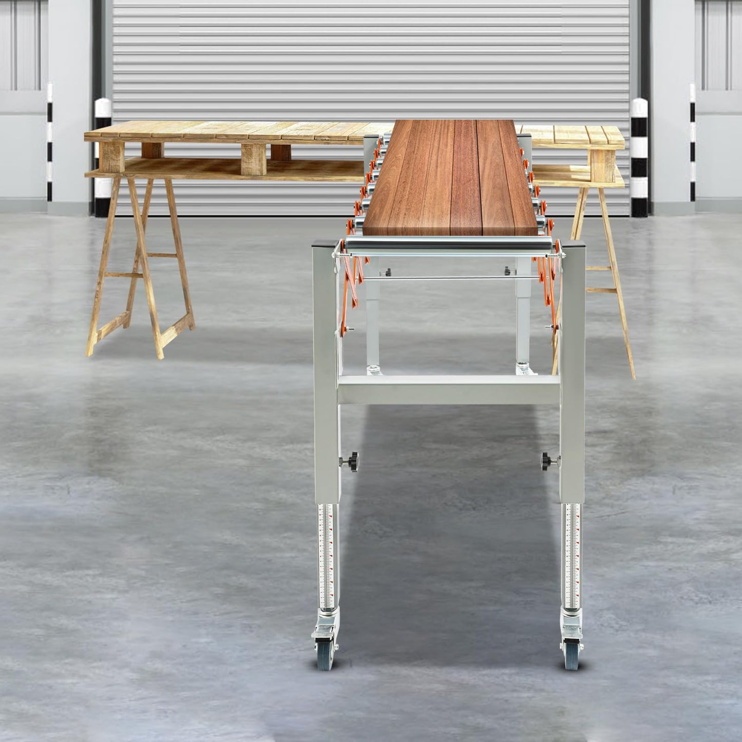 Large Adjustable Conveyor Roller Stand, Length 18"-51", Height 20"-31.5", 17" Wide Expandable Gravity Conveyors with Wheels, 110lbs Capacity, Iron Roller Conveyor Belt for Warehouse Factory
