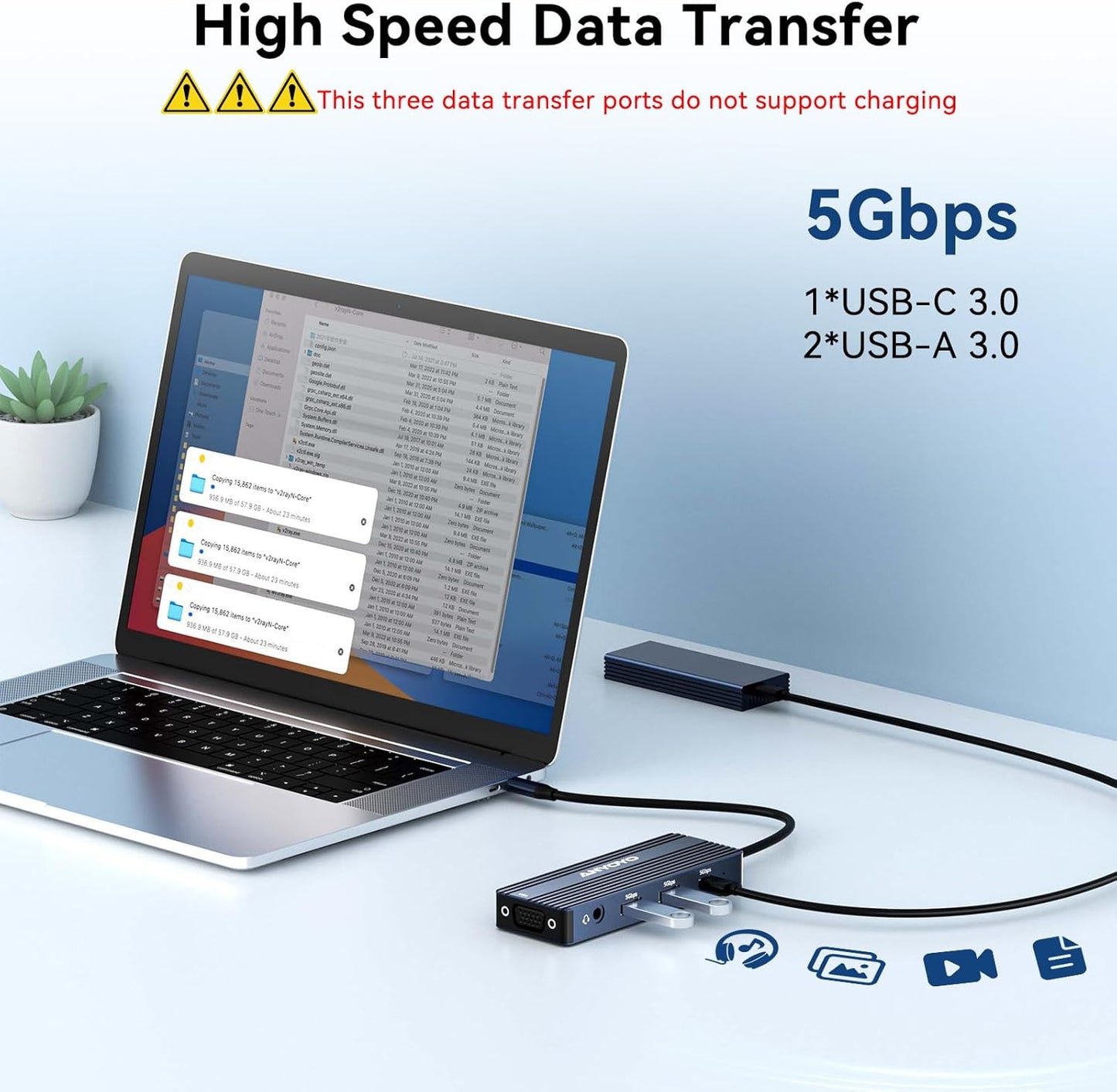 ANYOYO 8-in-1 3 4K +PD100W+Audio USB C Docking Station Dual HDMI Monitor Adapter USB C HUB Monitors Adapter with HDMI