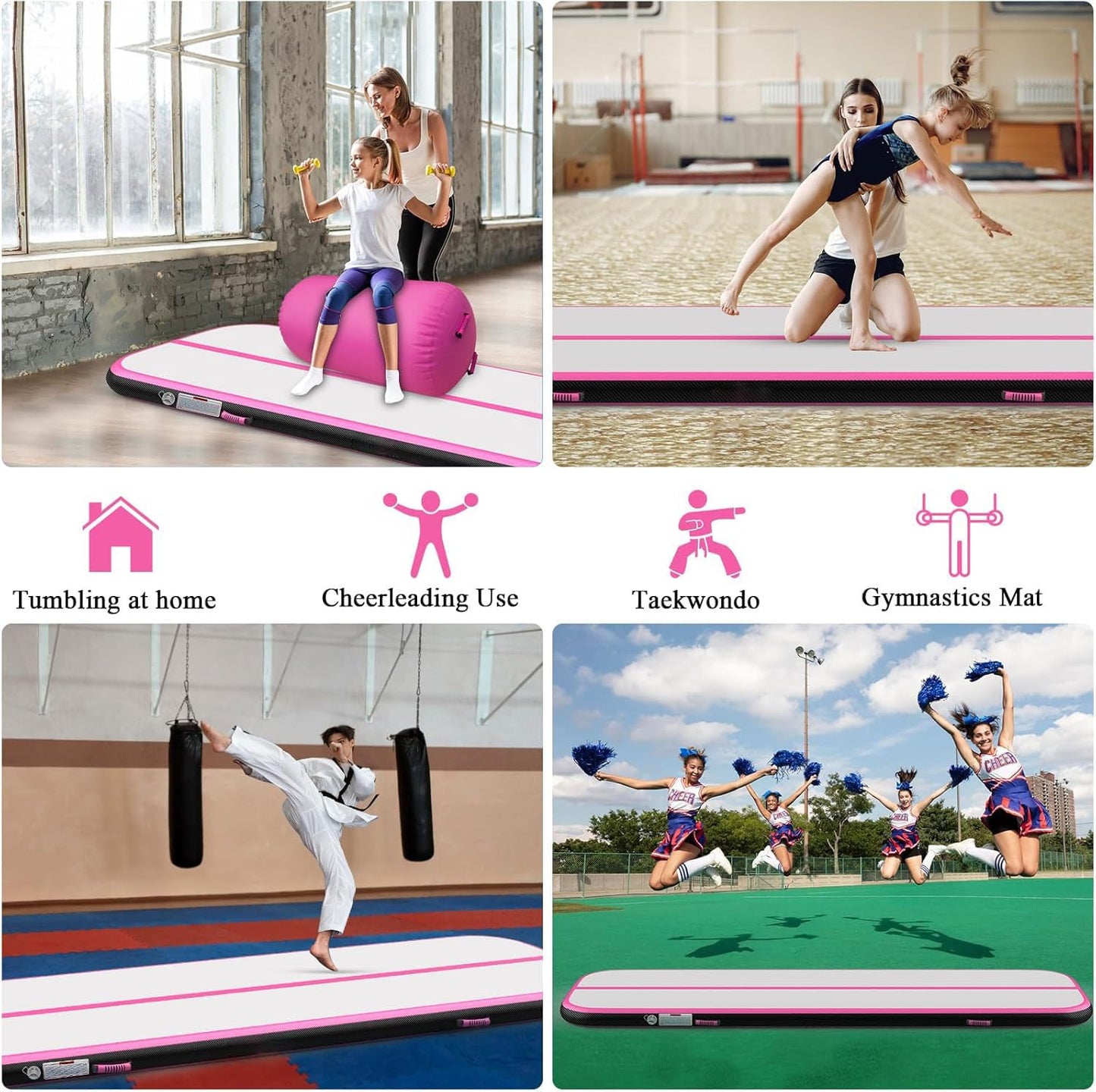 Estgora Gymnastics Mat For Tumbling 6.6ft Tumble Track 4 Inch Thick Inflatable Gymnastic Training Equipment For kids At Home Gym Cheerleading with Electric Pump