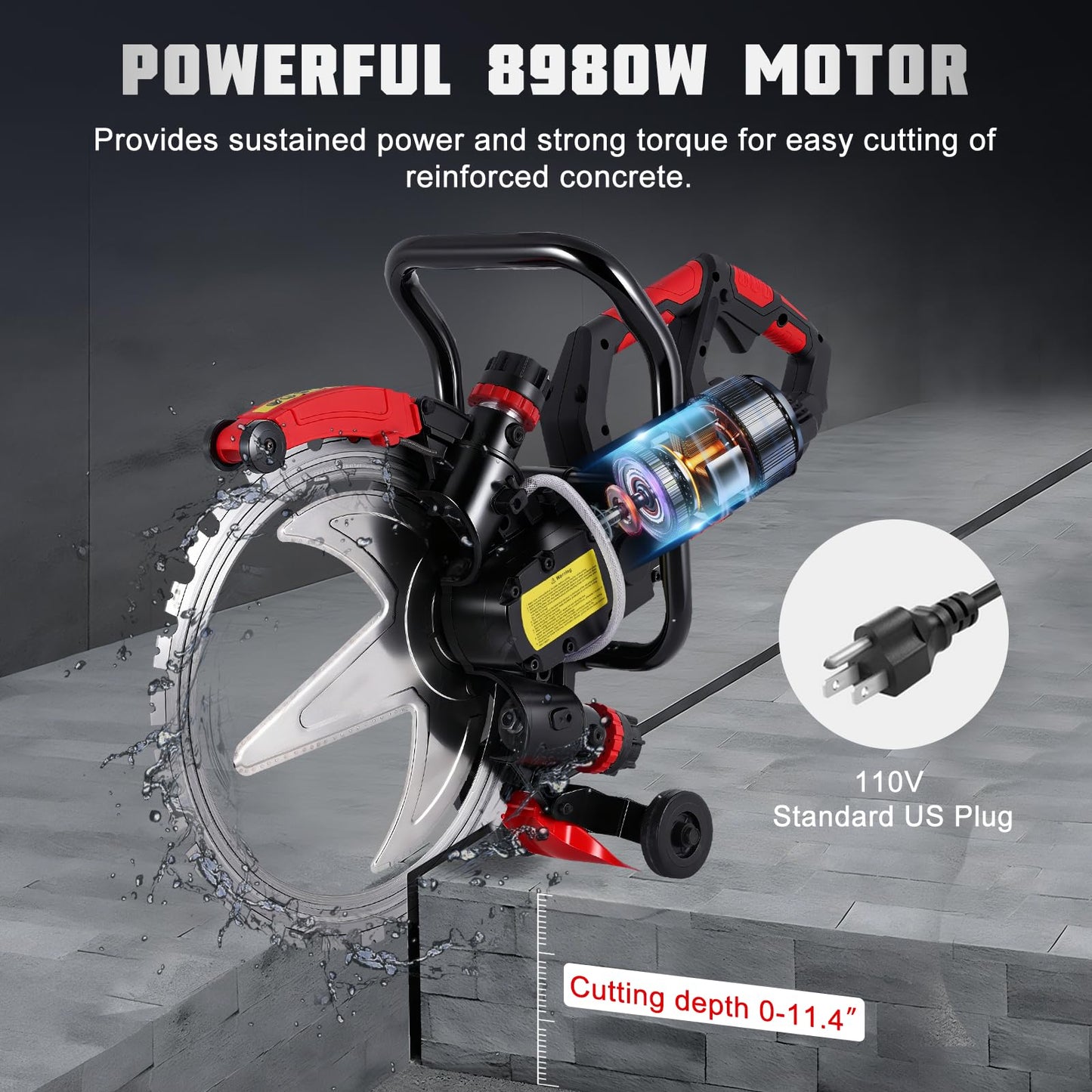 YUCHENGTECH Concrete Ring Saw 16" Toroidal Electric Cutting Saw Concrete Cutter 8980W/110V With 2 Saw Blades & Wet Cutting System for Cutting Concrete/Bricks/Rebar/Marble, Max Cutting Depth 11.4"