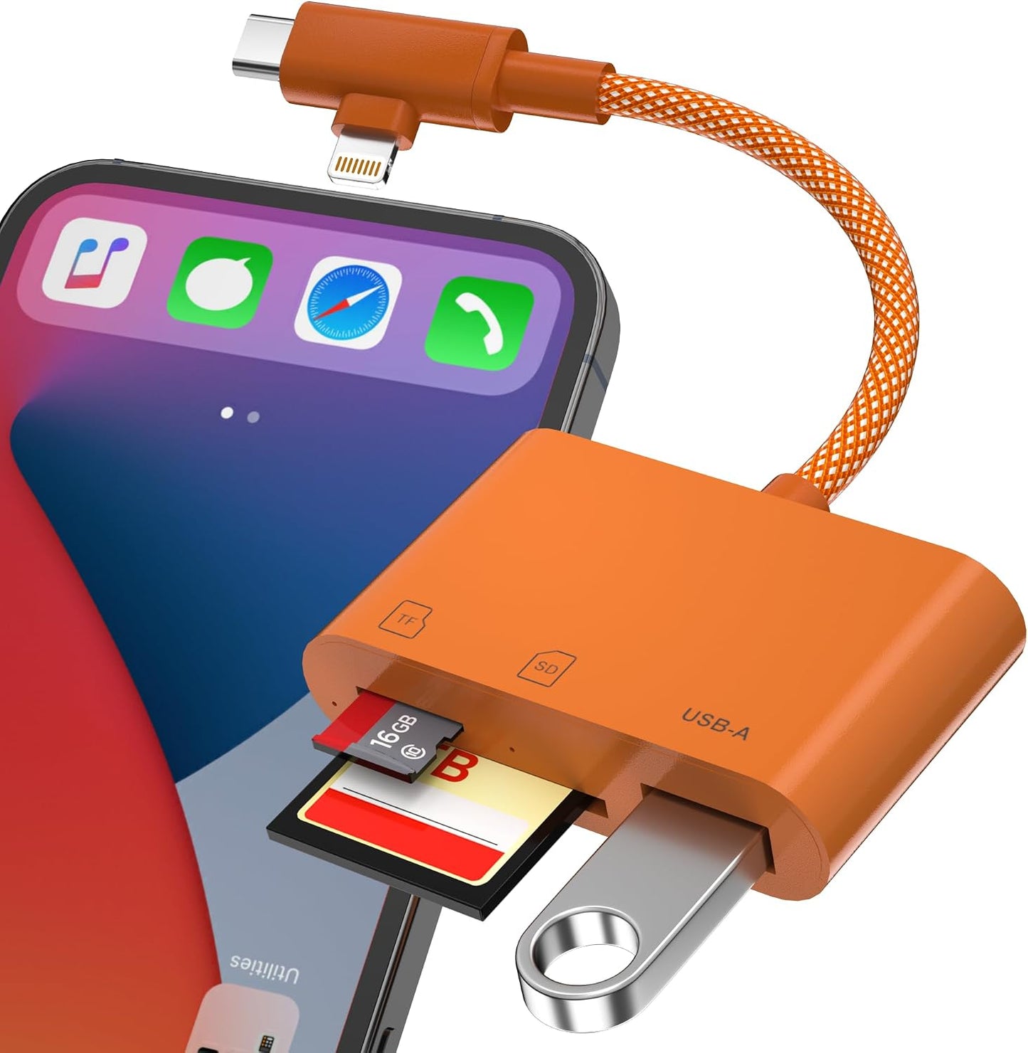 Bawanfa Plus 2.0 SD Card Reader for iPhone, Dual Connector (USB-C & Lightning) Memory Card Reader with USB Port