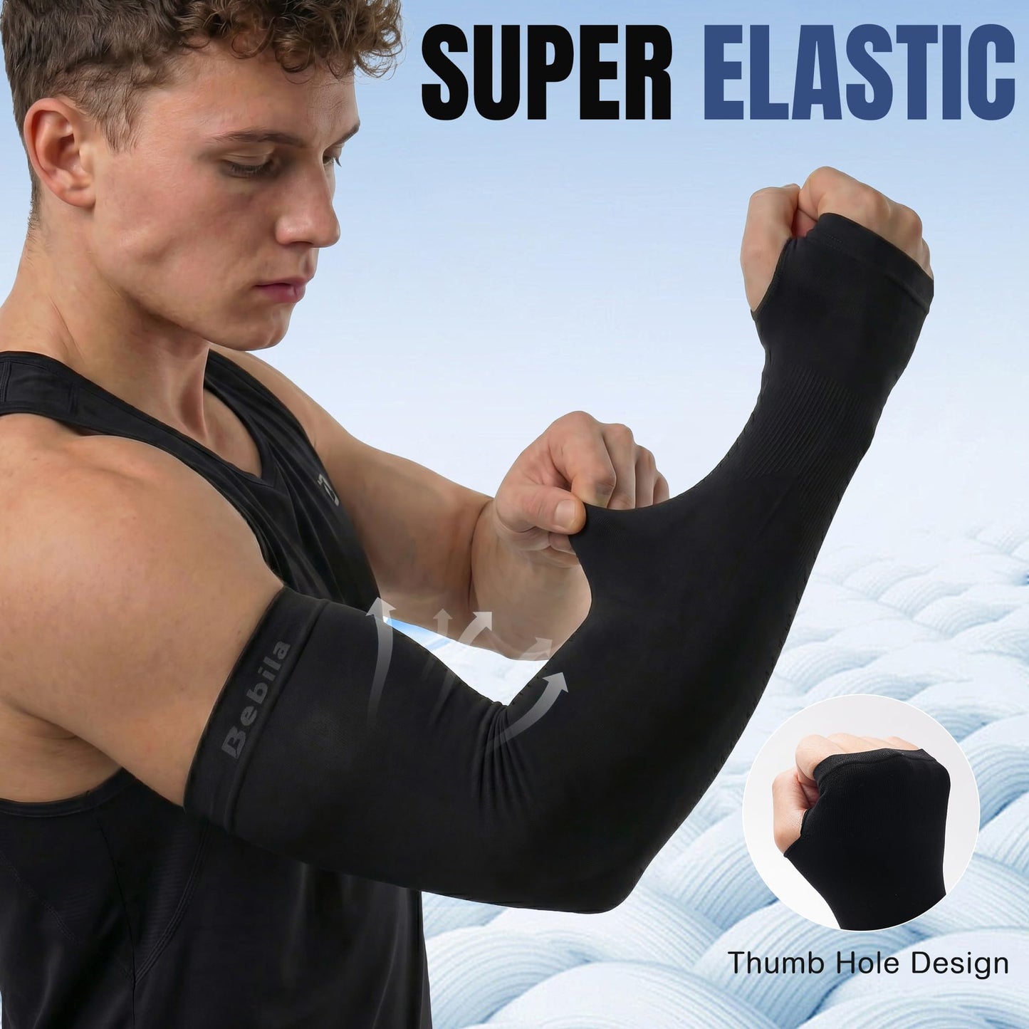 Bebila Arm Sleeves with Thumb Hole, Cooling UV Protection, Compression, Tattoo Cover Up for Men and Women (Black, Medium)