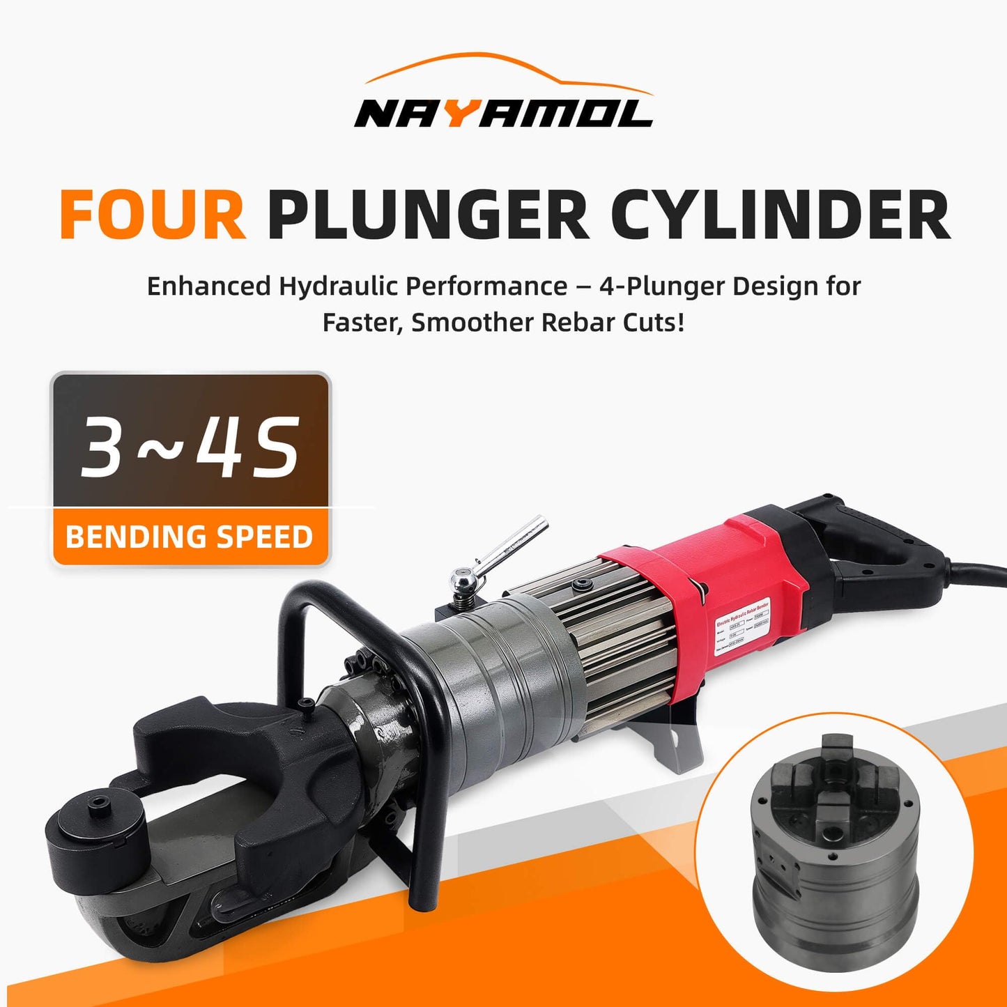 NAYAMOL 1500W Electric Hydraulic Rebar Bender, Fits 16–25mm (#8, Up to 1") Rebar, 0–130° Adjustable Bending Angle, Fast 3–4s Speed, Portable 110V Rebar Bending Machine with Toolbox