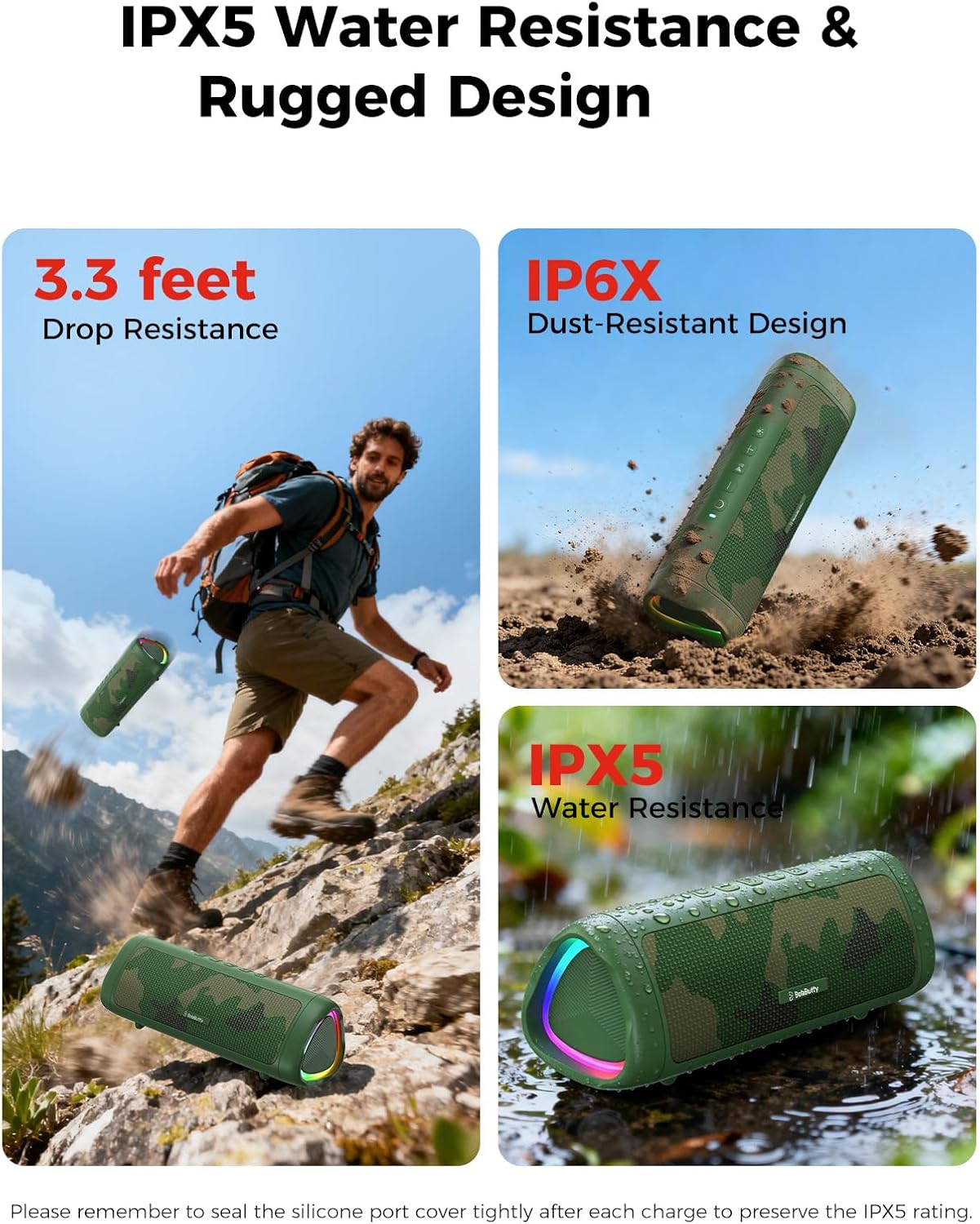 BolaButty IPX5 20H BT5.3, Bluetooth Speaker with HD Sound, Portable Wireless, Waterproof, Up to Playtime, TWS Pairing