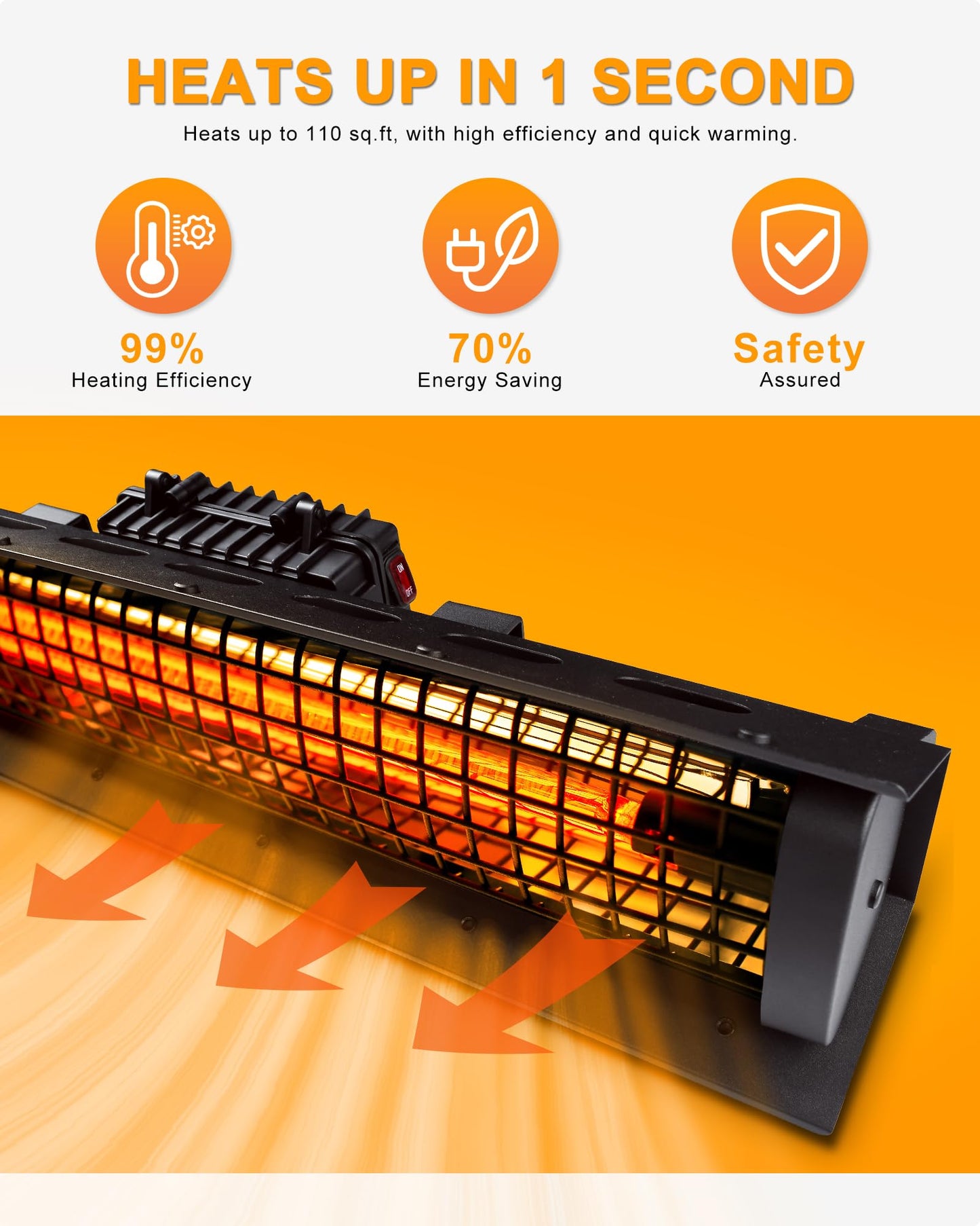 Star Patio Electric Patio Heater with Remote, Outdoor Wall Mounted & Ceiling Heater, Outdoor Heaters, Hanging Patio Heater, Industrial Black, STP2020-A-RMN2025