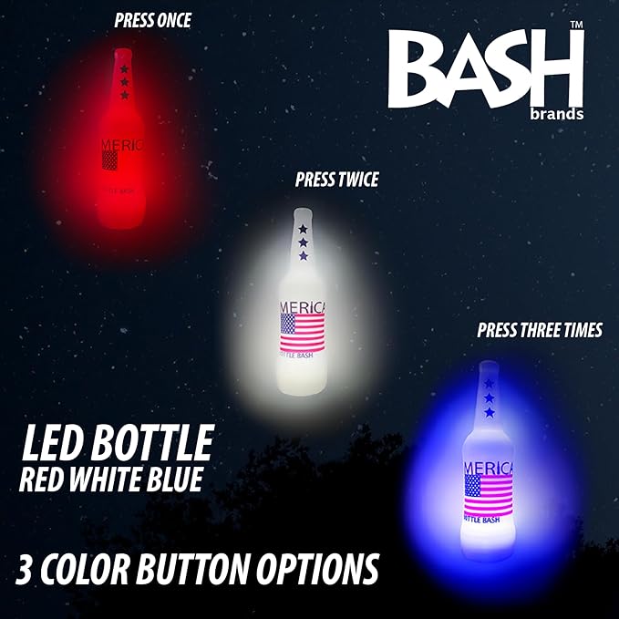 Original Bottle Bash (Beersbee, Polish Horseshoes, Frisbeer) Bottle Set, Unbreakable - Choose Yellow, USA or USA with LED Version