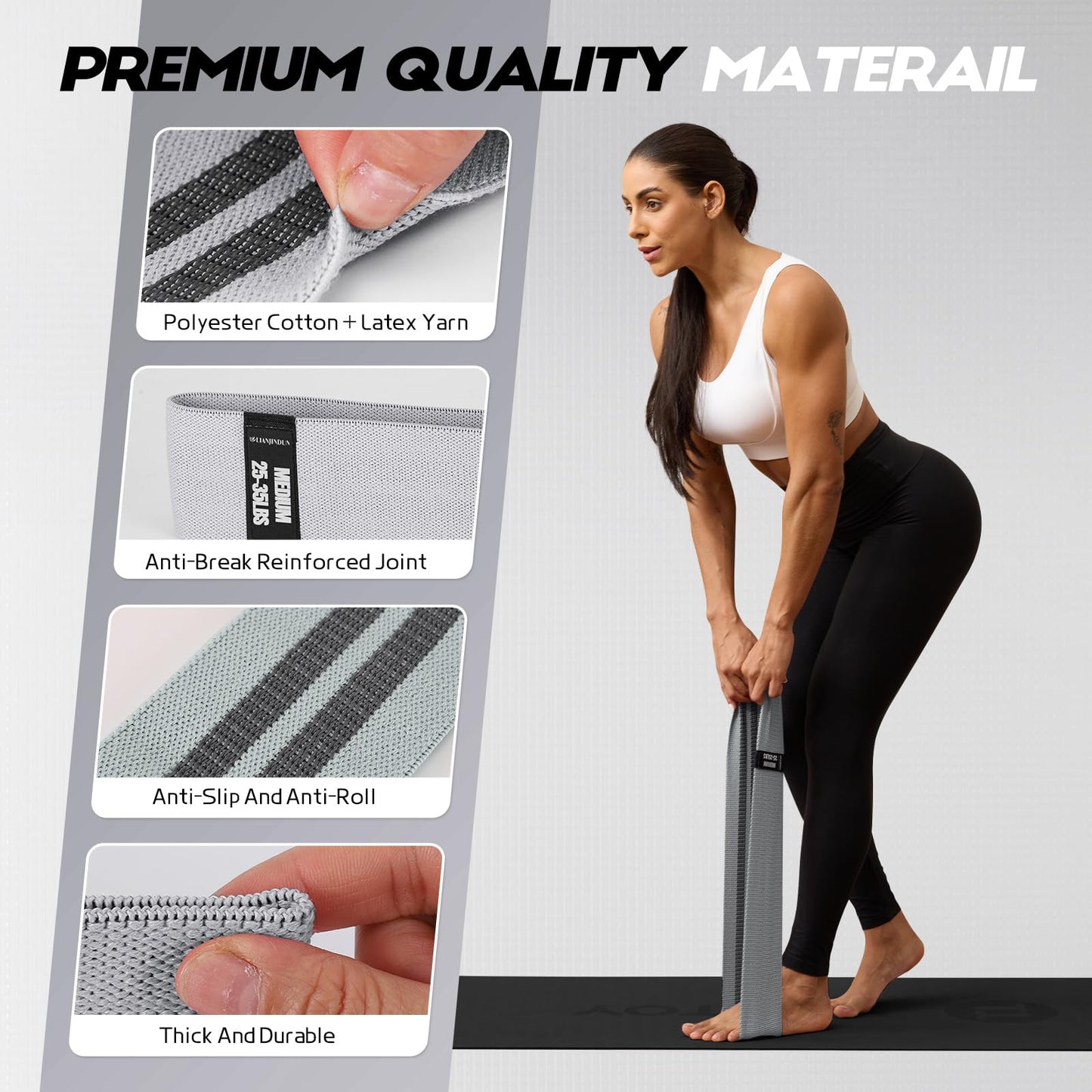 Resistance Bands for Working Out with Guide, 4 Workout Bands for Women & Men, Fabric Exercise Bands for Legs, Hip, Glute, Butt, Booty Bands Set for Yoga, Pilates, Strength (Gradient Gray)