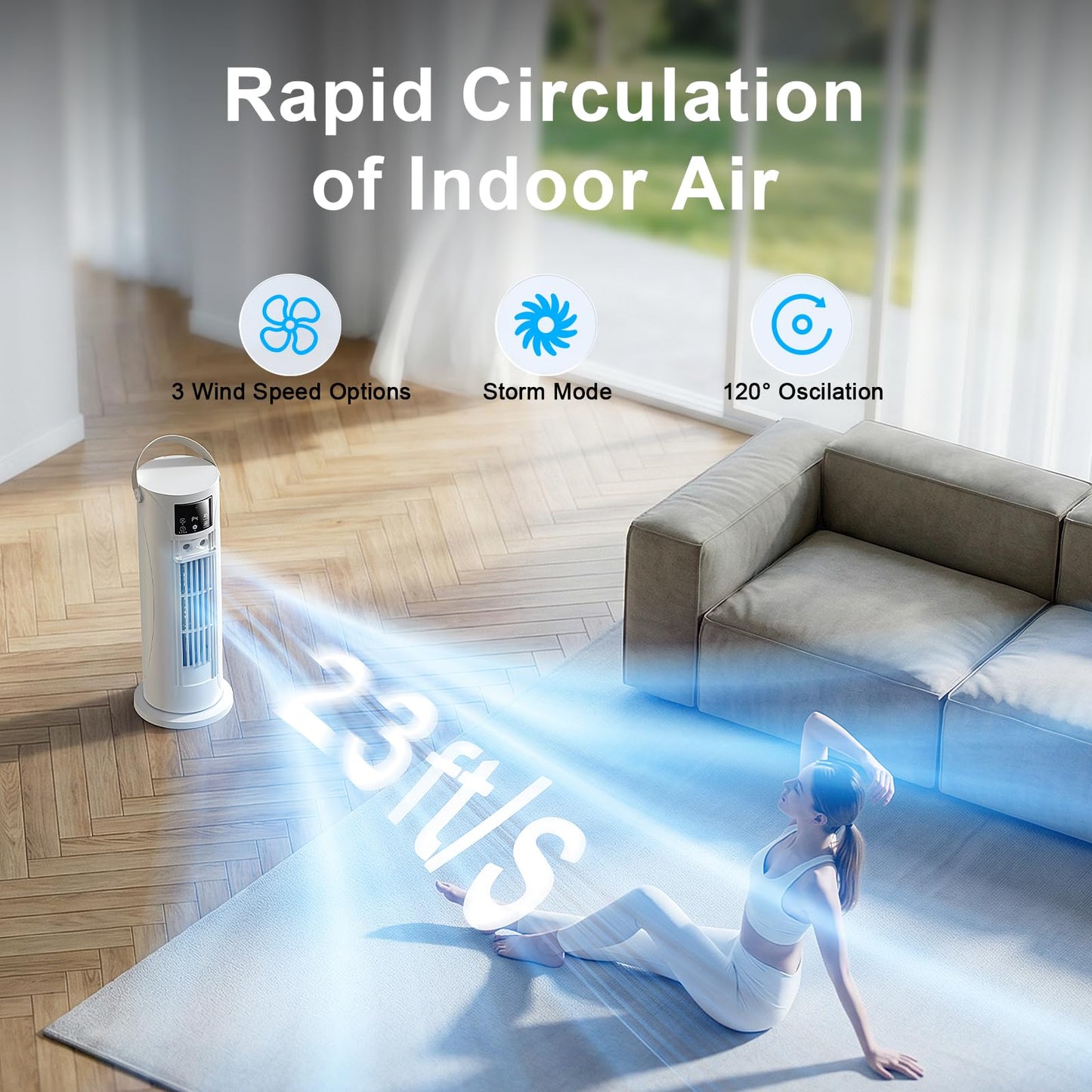 Portable Air Conditioners - 3 Speeds & Storm Mode & Mist Spray, Tower Cooling Fan with Timer, 120° Oscillation for Home, Office, Bedroom, Living Room - Portable AC Standing Fan (White)