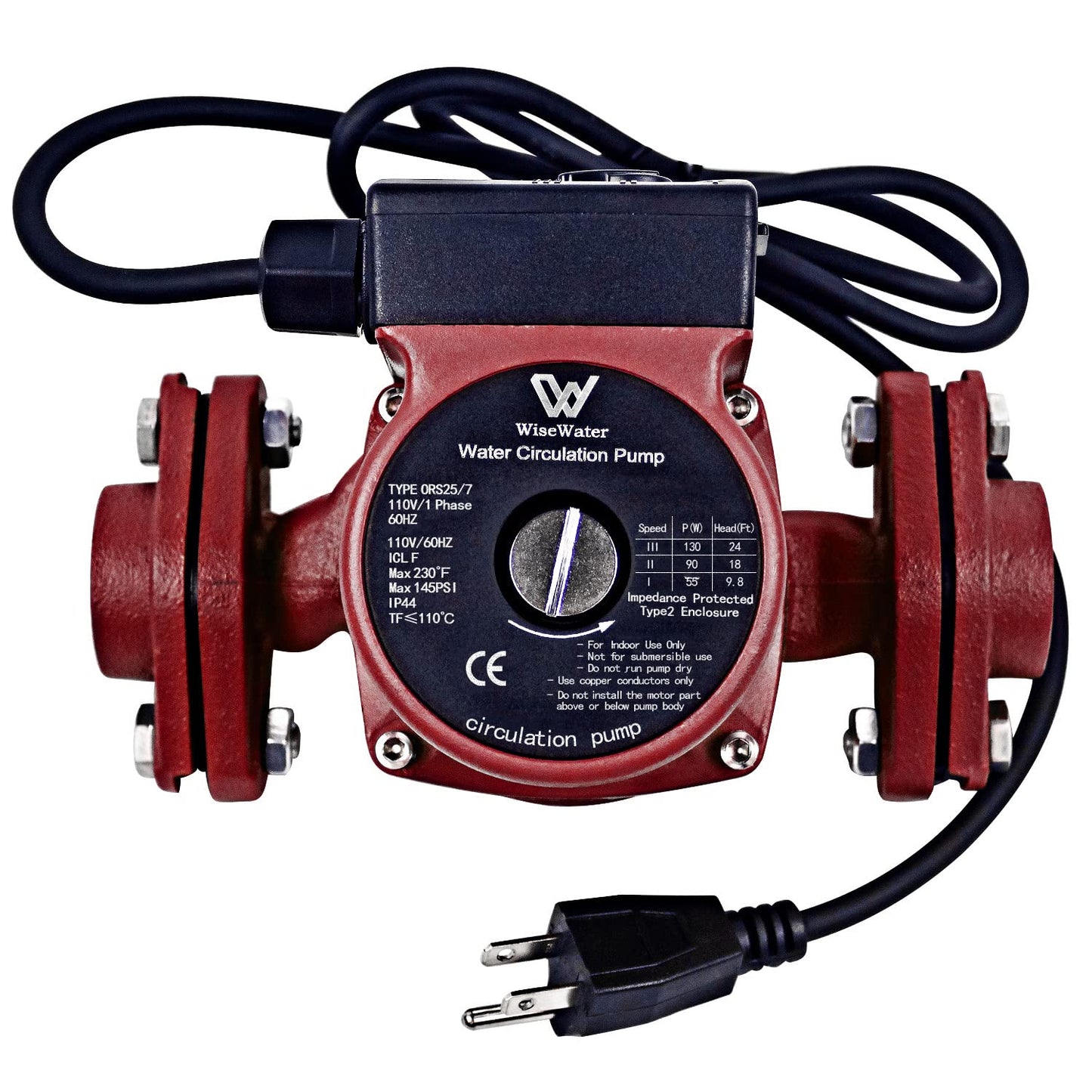 AB 110V 130W 13 GPM Hot Water Recirculating Pump, 3 Speed Switchable Circulator Pump with 1'' FNPT Flanges for Boiler, Solar Heater and Hydronic Radiant Heating, Red