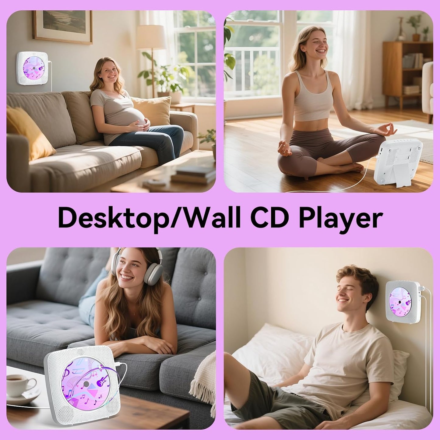 Kegaudio CD Player with Speakers CD Players for Home: Desktop Wall CD Player Bluetooth Portable with Dust Cover LCD