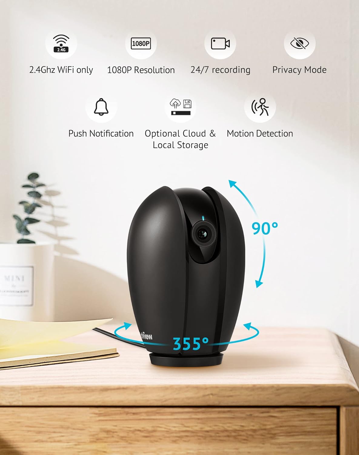 LaView 1080P 360 Camera,2-Ways Indoor Security Camera, Home Security Camera with Sound & Motion Detection, Baby Monitor