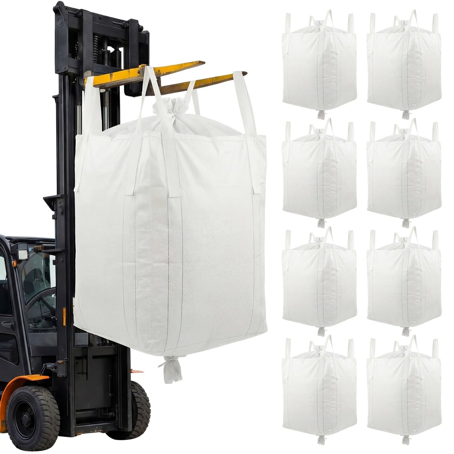 Aliceset 8 Pcs FIBC Sack Bag Bulk 1.5 Ton Bag 3300lbs SWL 35"L x 35"W x 43"H Heavy Duty Large Sand Sacks with Duffle Bottom Handle Polypropylene for Industrial Agriculture Transport Construction