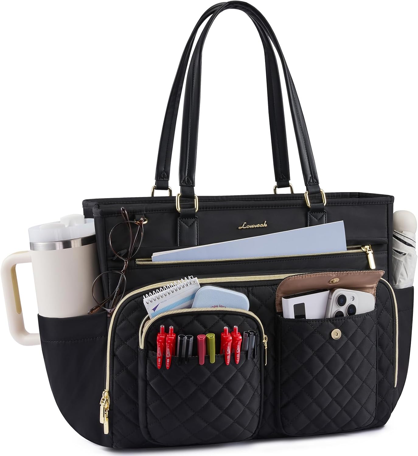 LOVEVOOK 17.3 Inch Tote Bag, Work Bags for Women with Large Cup Holder, Large Capacity Teacher Tote with Multi Pockets