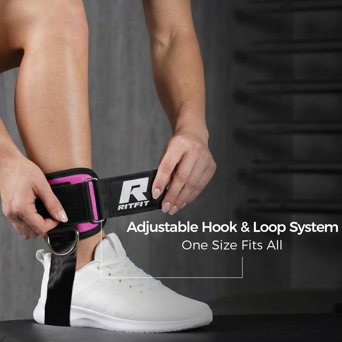 RitFit Kickback Ankle Straps Padded Ankle Strap for Cable Machine,Strong Hook and Loop,Reinforced 3 D-Ring, Adjustable Comfort fit Neoprene - Premium Ankle Cuffs to Enhance Abs, Glute & Leg Workouts