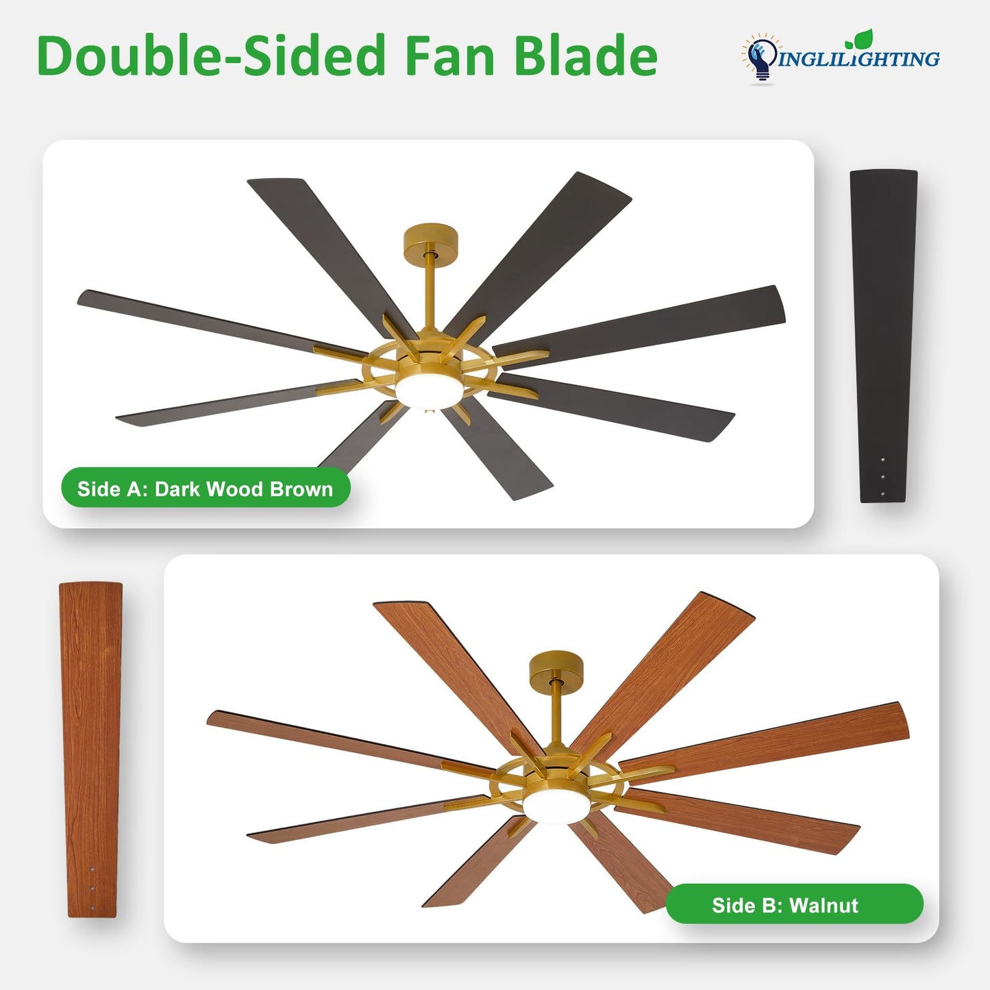 DLLT 72-Inch Ceiling Fan with Light: Farmhouse 8-Blade Bronze Black Indoor Outdoor Fans with Remote App Control Dimmable Light - Ultra Quiet DC Motor Reversible 6 Speed Timer