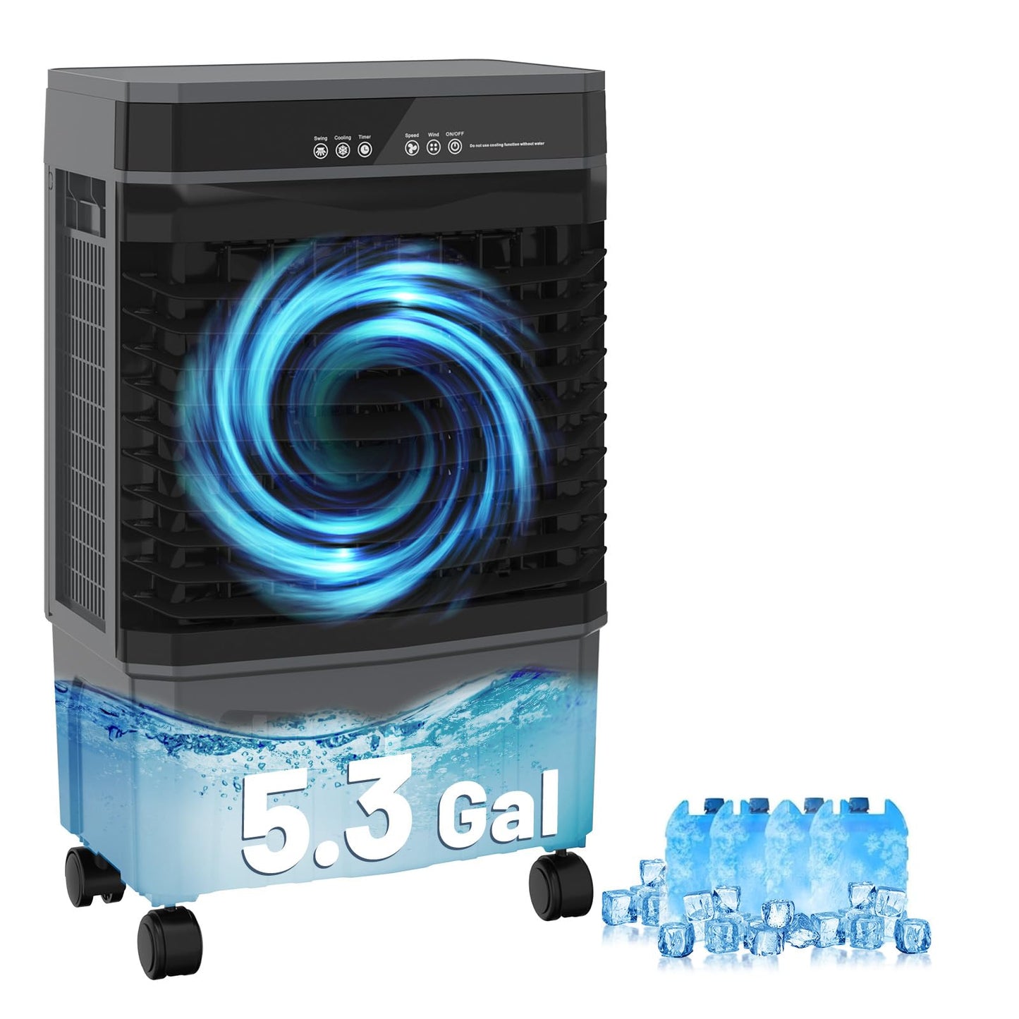 Auertech 5.3 Gal Swamp Cooler, 1800 CFM Evaporative Air Cooler with Water Tank & 4 Ice Packs, Evaporative Cooler with 12H Timer, 120°Oscillation, Portable Cooling Fan for Bedroom Home Office Garage