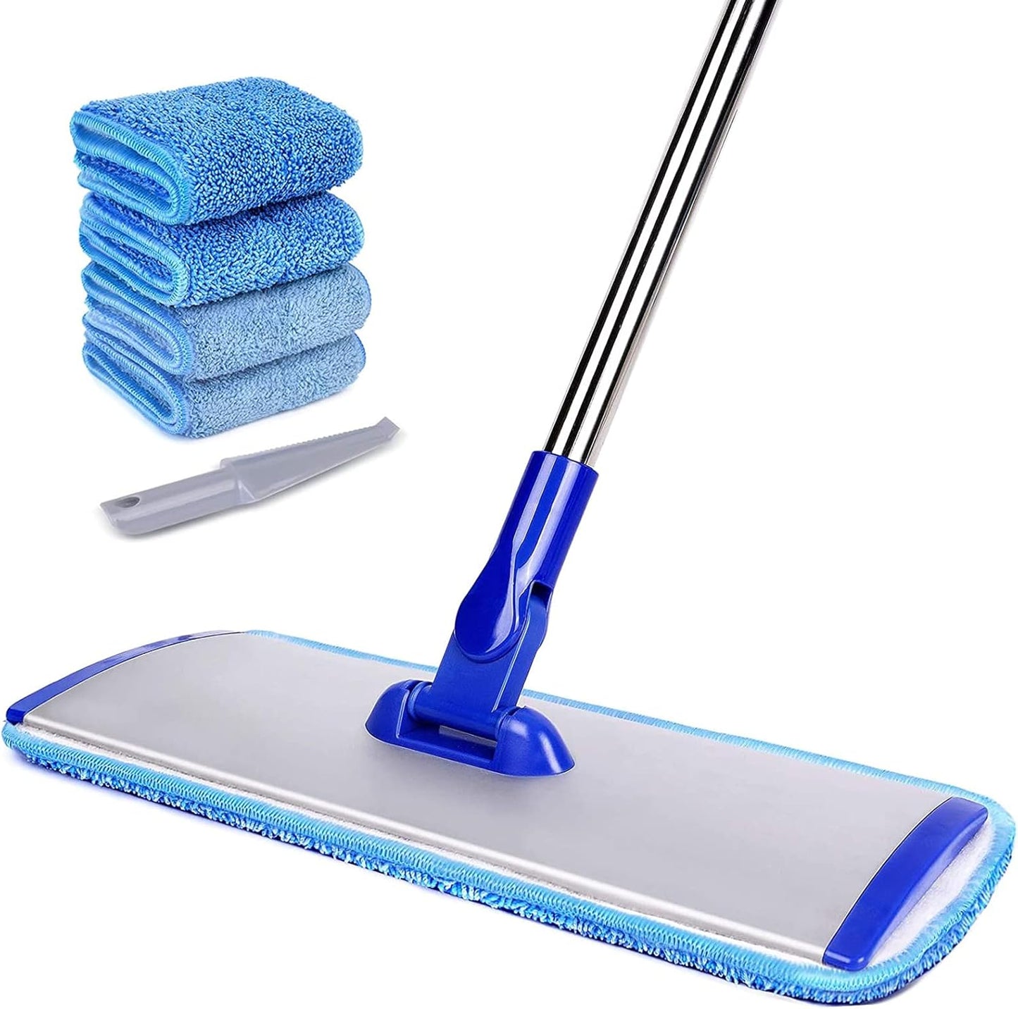 Skiennix 18" Professional Microfiber Mop - Flat Mop with Stainless Steel Handle & 4 Reusable Pads