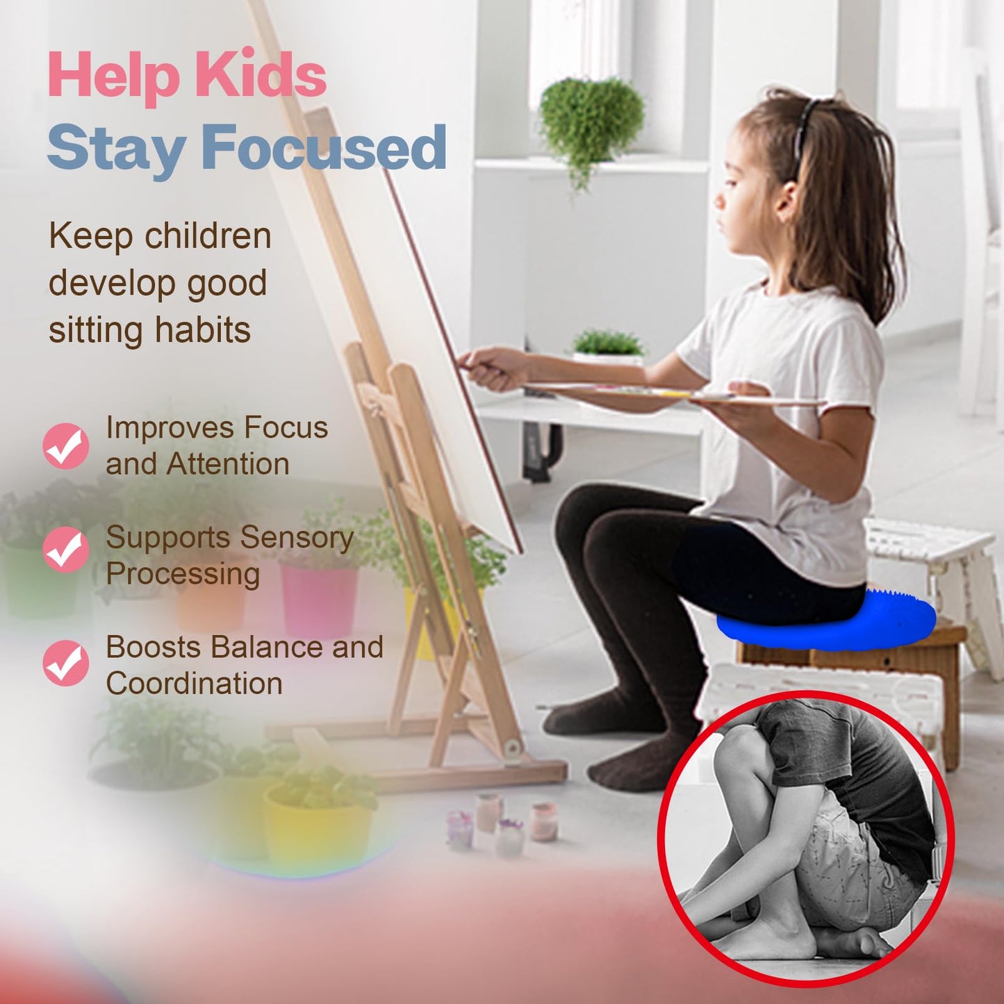 kisnbld Wobble Cushion, Extra Thick Wiggle Seat for Sensory Kids, Non-slip Balance Disc with Inflation Pump for Adults Core Strength, Posture Improvement & Physical Therapy (13.5in/34cm)