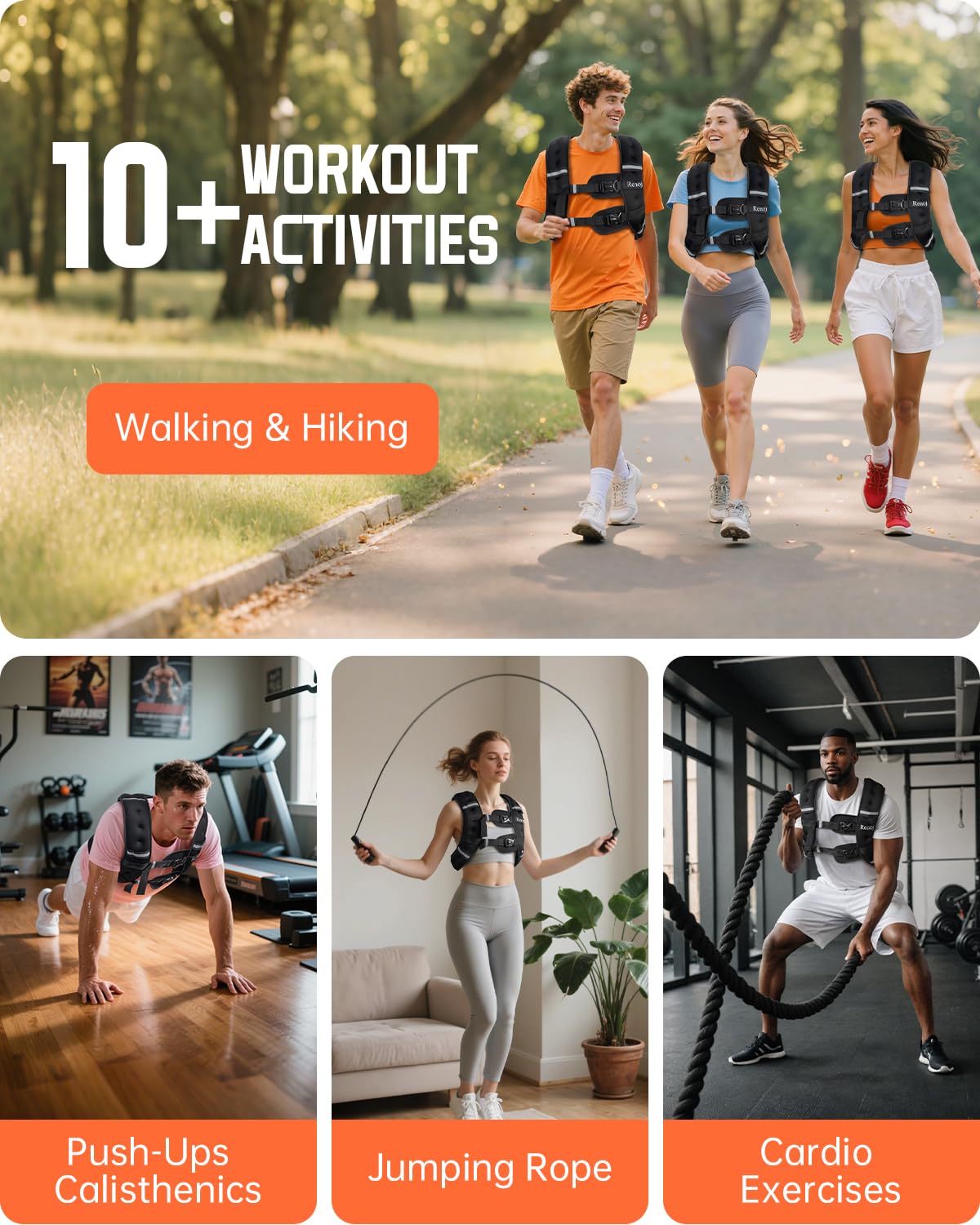 Renoj Weighted Vest for Women Men: Available in 6lb/8lb/10lb/11lb/12lb/14lb/16lb/20lb Fixed Weights for Walking, Running, Training, Exercise, Weight Loss - With Reflective Strips and Storage Pocket