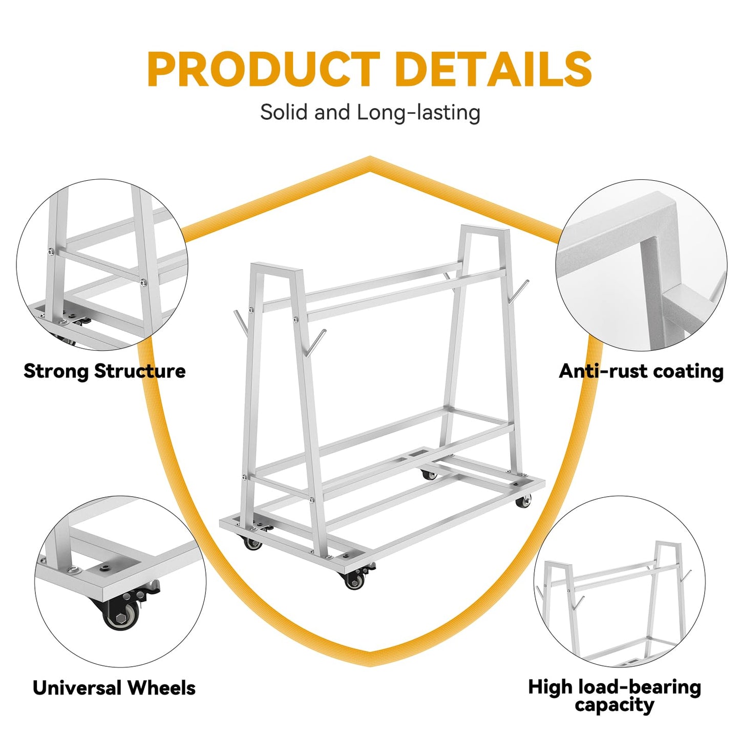 Wash Rack and Mat Transporter, Floor Mat Cart with Casters Commercial Floor Mat Rack with Four Short Rods 42“ L x 28” W x 40“ H