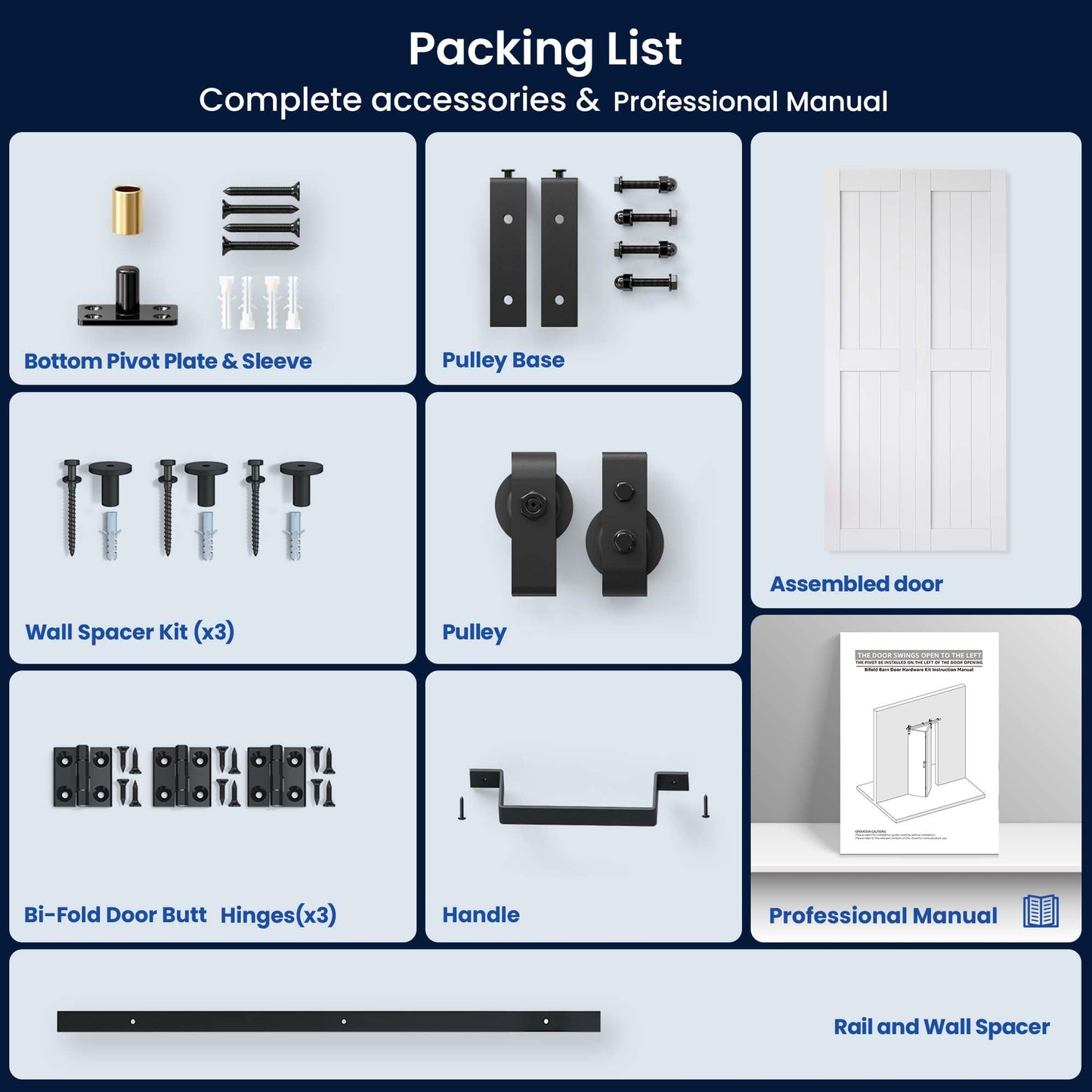 Bifold Barn Door 28" x 84", MDF Bi-Fold Sliding Closet Doors with Hardware Kit Included, Pre-Finished Easy Assembly, Water-Proof PVC Surface & Save Space, H-Frame, 32" Track for 2 Doors,White