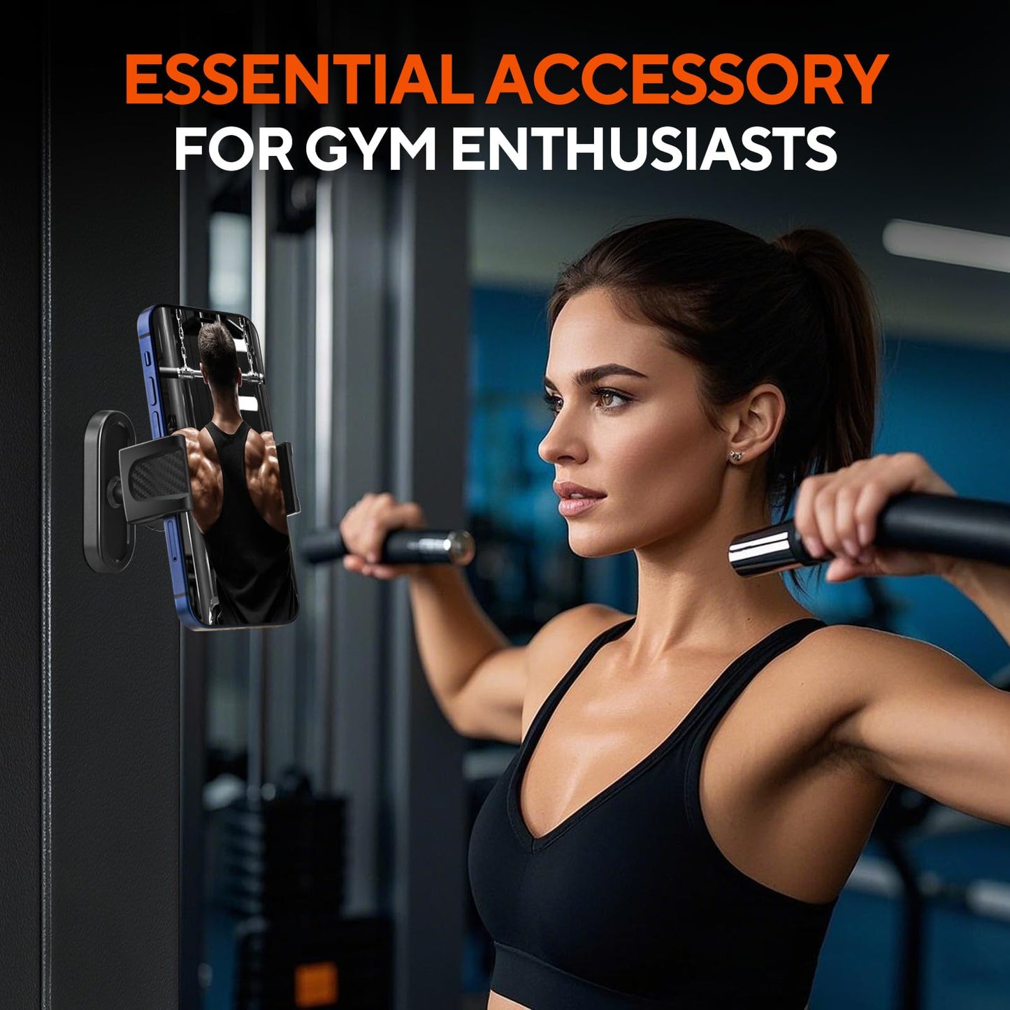 HOYXUN Magnetic Phone Holder for Gym, 360° Adjustable Strong Magnet Base Mount, Universal Magnetic Phone Mount for Workout Recording on All Smartphones