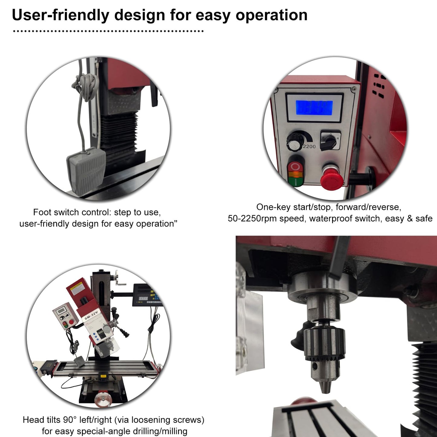 WYDDDARY 110V Mini Precision Milling and Drilling Machine 2HP Brushless, with 33.1"×8.3" Work Table, R8 Spindle 50-2250RPM, X-Axis Power Feed & 3-Axis DRO for Metal Wood DIY