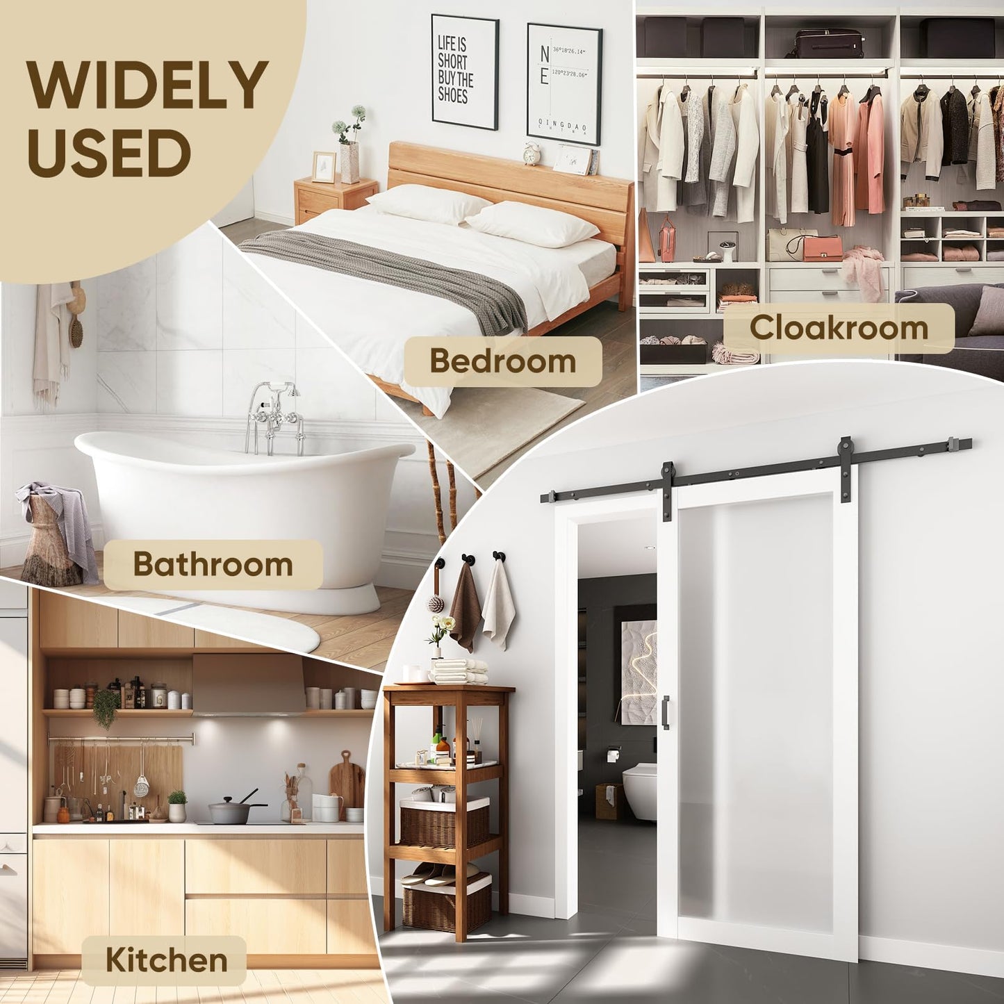 BARNSMITH 36in x 80in 1-Lite Frosted Glass White Barn Door with 6.6FT Sliding Door Hardware Kit Included, Tempered Glass Solid Wood Barn Door Water-Proof PVC Surface,No Assembly Required