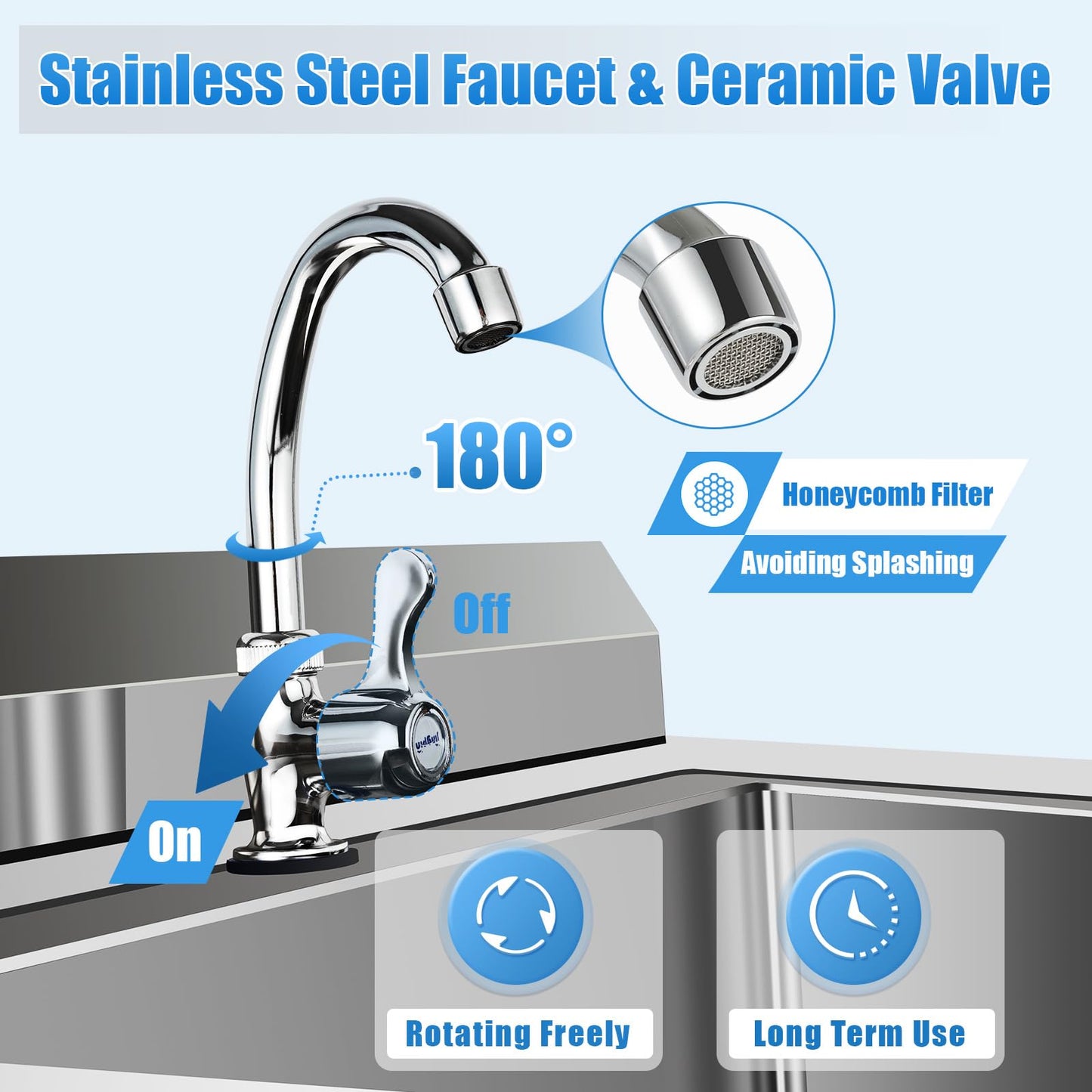 304 Stainless Steel Utility Sink,18 * 15.8 * 8.8in Commercial Sink,Single Compartment Workbench Sinks,Free Standing Multifunctional Sink Set for Restaurant, Laundry Room,Backyard,Garage