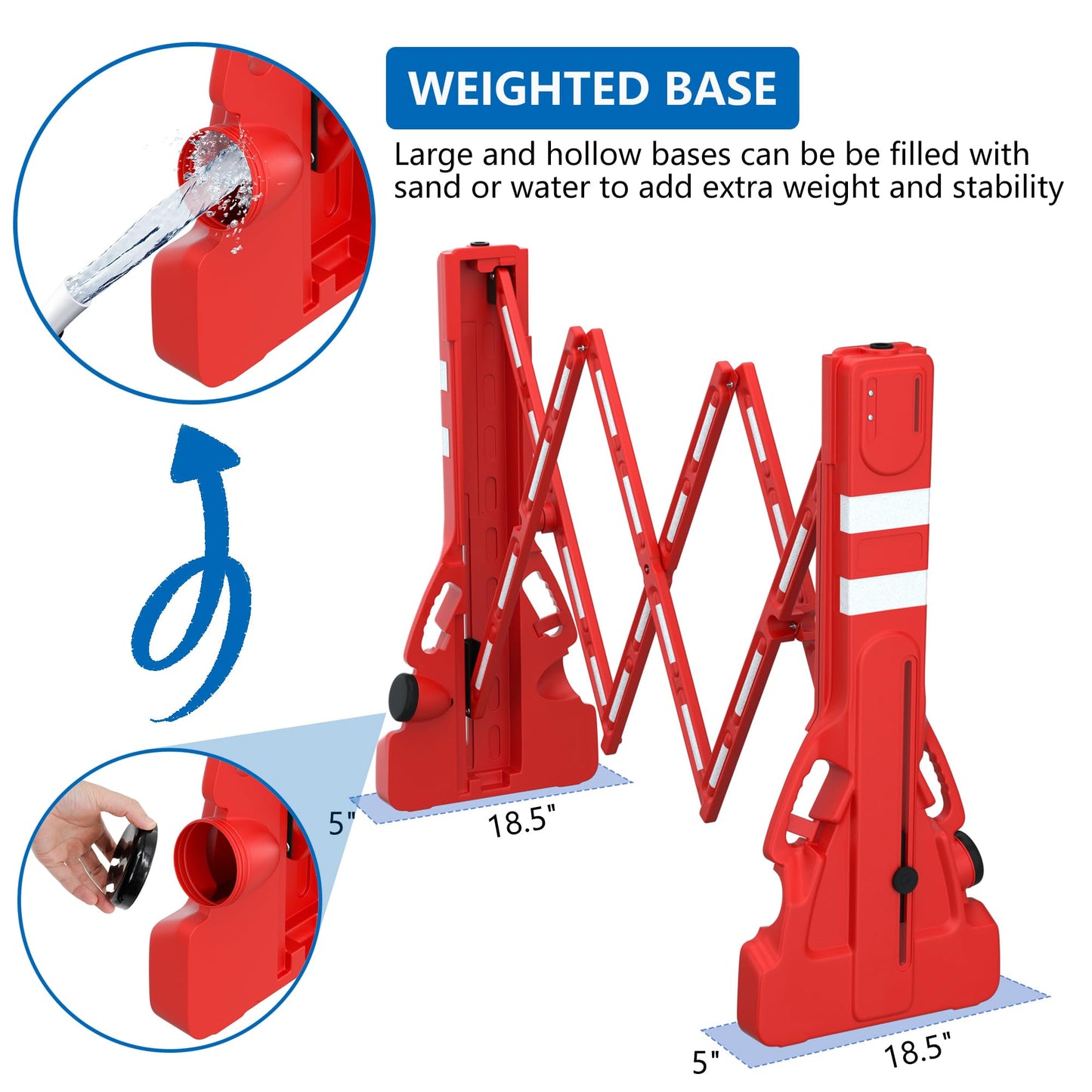 RELIANCER Expandable 7.41ft Safety Barricade,Retractable Security Barrier Water Filled Weighted Base,Adjustable Traffic Barricades,Outdoor Crowd Control Barriers,Driveway Isolation Gate,Garden Fence