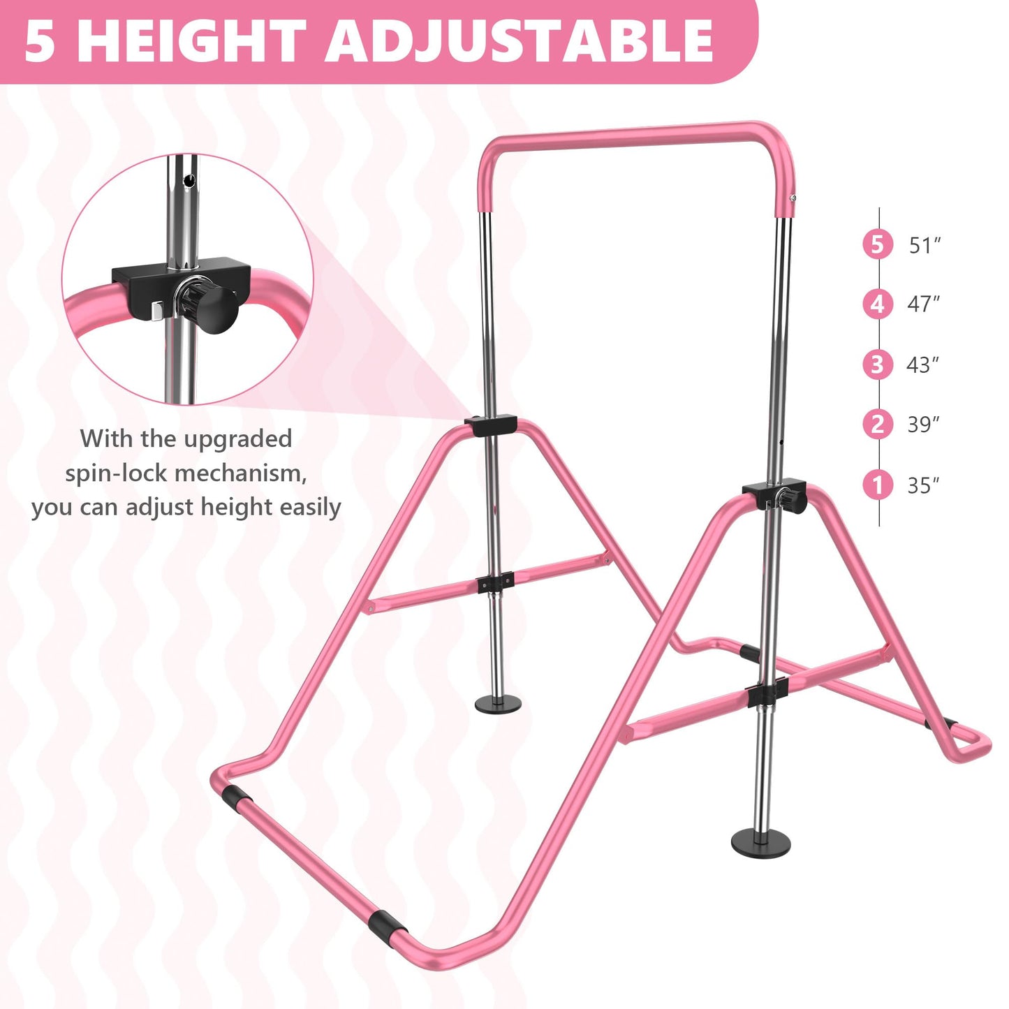 HYD-Parts Gymnastics Bar with Mat for Kids 3-12, Adjustable Height Gymnastic Horizontal Bars, Junior Training Bar, Gymnastics Equipment for Kids with Mat