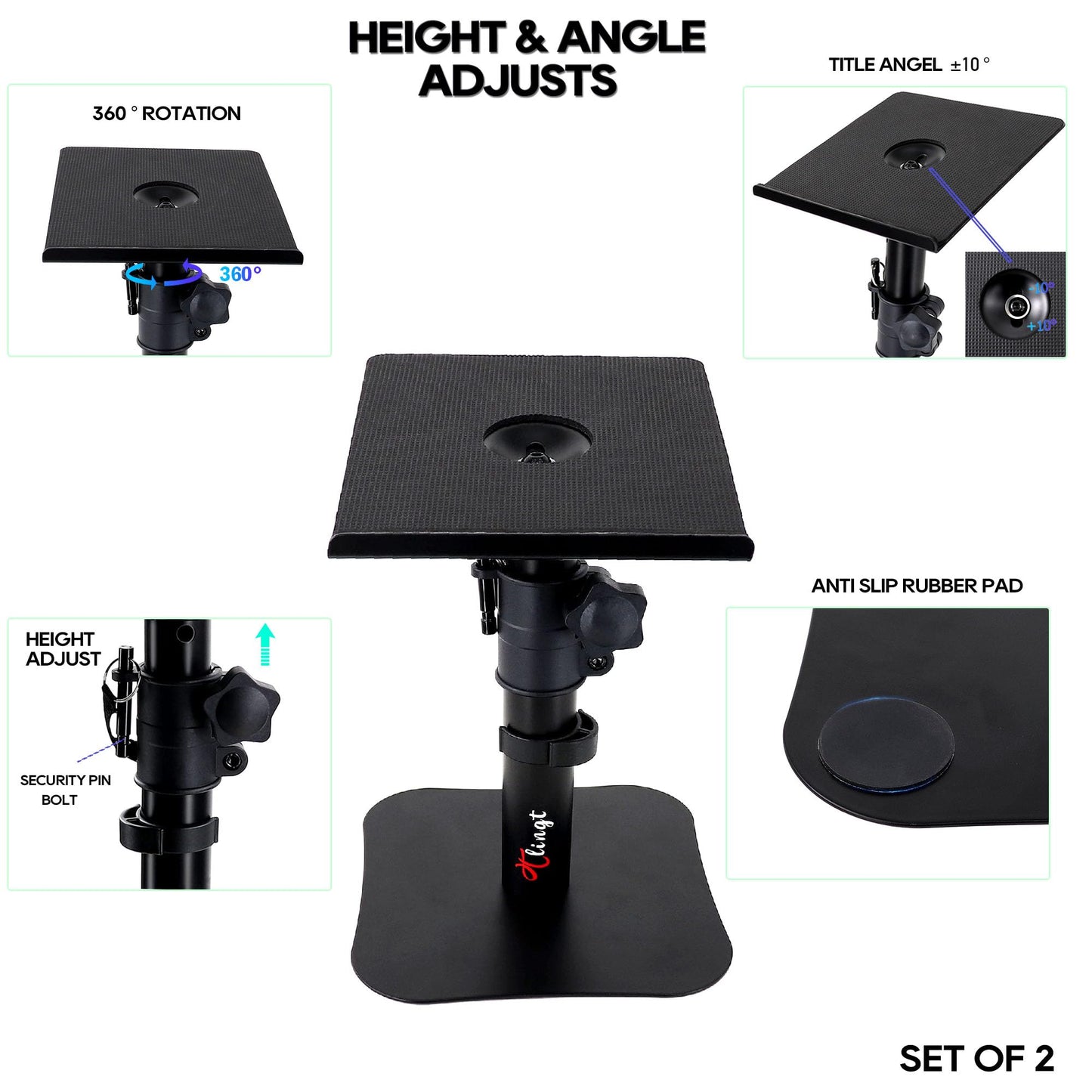 Tlingt Desktop Speaker Stands Pair, Sturdy Flat Base, Height & Tilt Adjusts