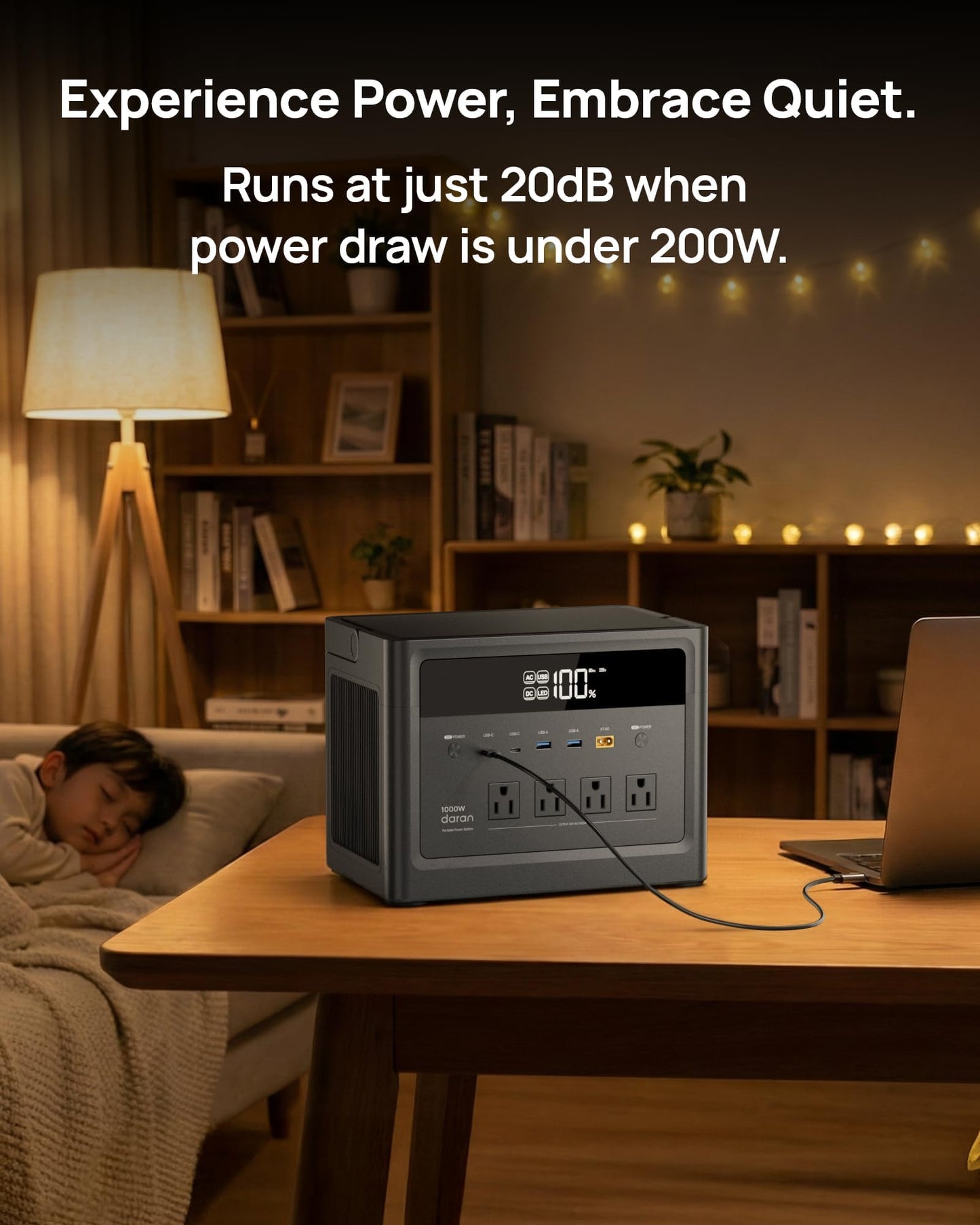 DaranEner 1000W Solar Generator (2000W Peak), 576Wh LiFePO4 Battery Portable Power Station, 1.8H Fast Charge, Home Emergency Backup, Portable Generator for RV Camping, Travel (Solar Panel Optional)