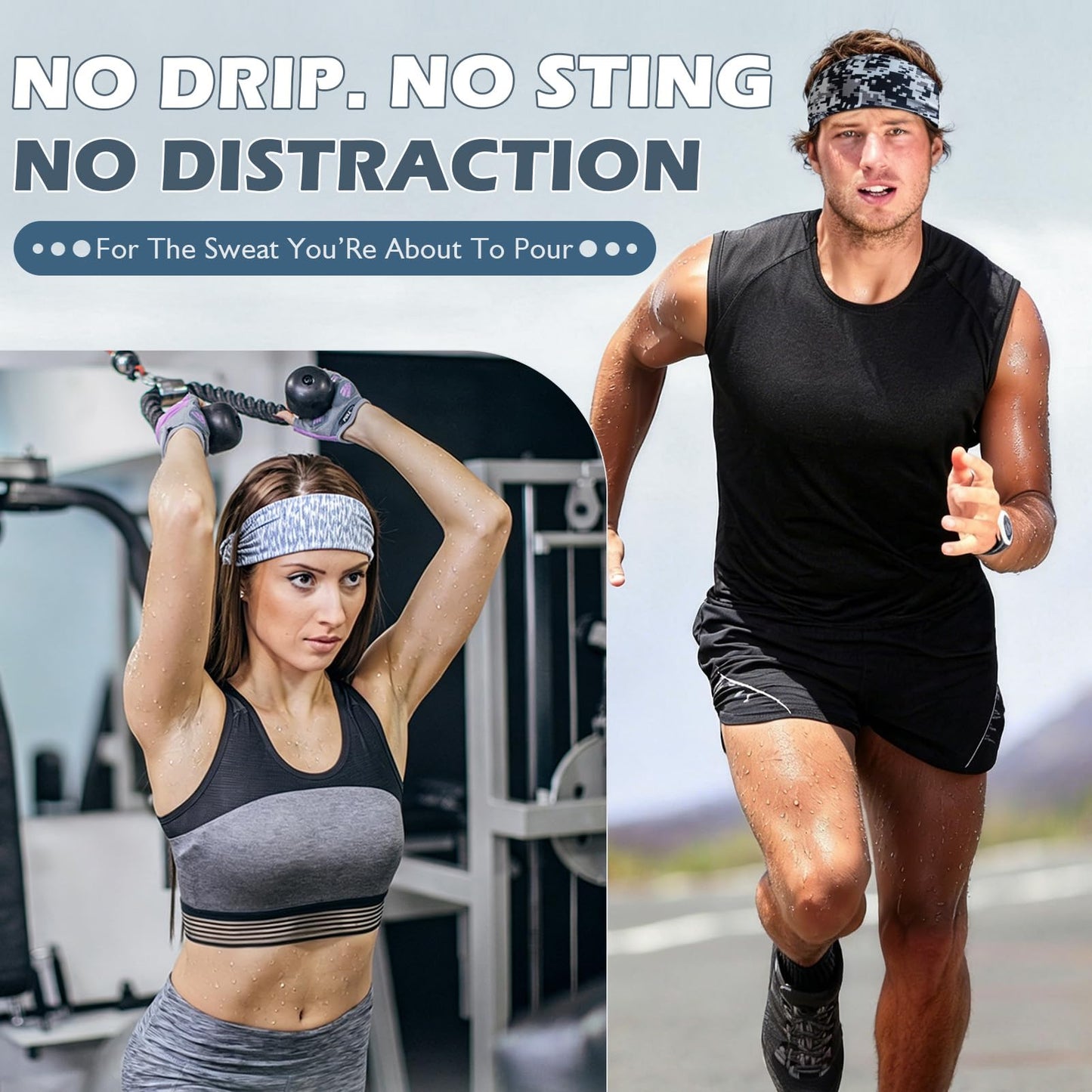 Beister Sports Headbands for Men Women (5 Pack), Moisture Wicking Sweat Band Elastic Wide Hair Bands, Workout Sweatband Athletic Mens Headband for Running, Cycling, Basketball, Gym Exercise, Football