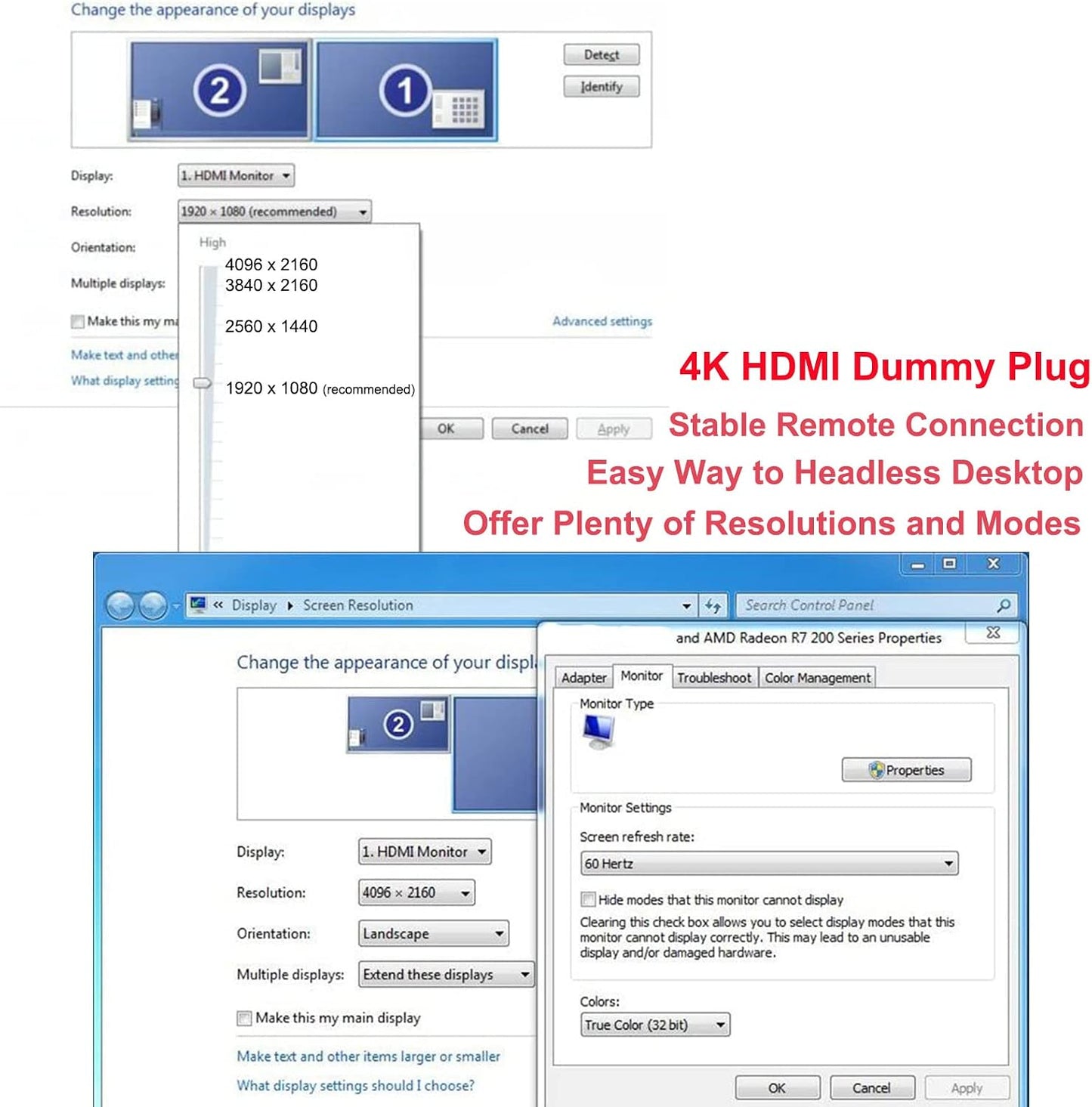 DTECH 4K Dummy 4kx2k 2160P 1080p 1 Pack) HDMI Plug Display Emulator Headless Ghost Adapter Compatible with Windows Mac