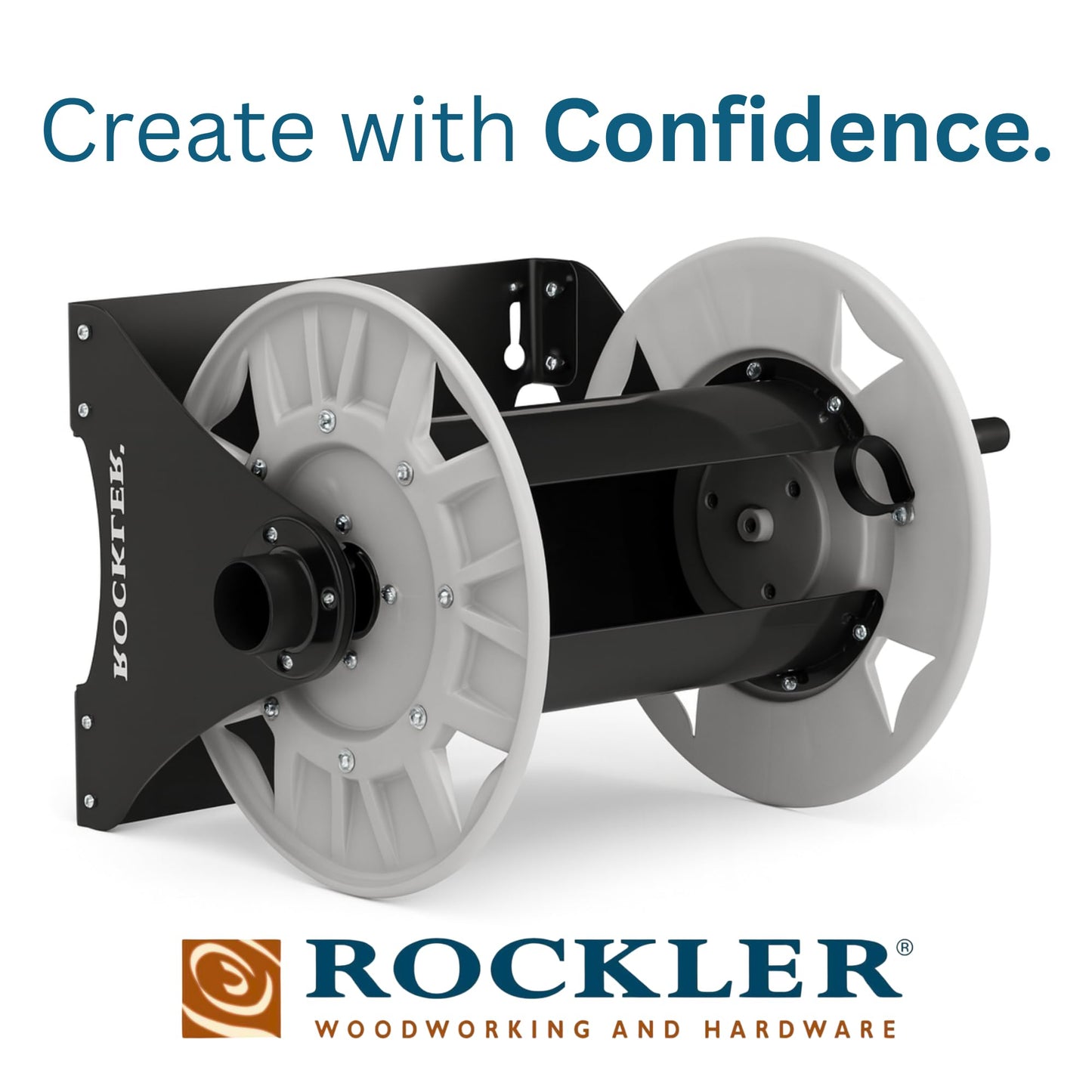 Rockler Shop Vacuum Hose Reel - Holds 40' of 1-1/2'' Vacuum Hose Extension Reel w/Steel Frame - Adjustable Tension Knob, Wall Mount Vacuum Hose Reel - Easy Installation Dust Collector Accessories