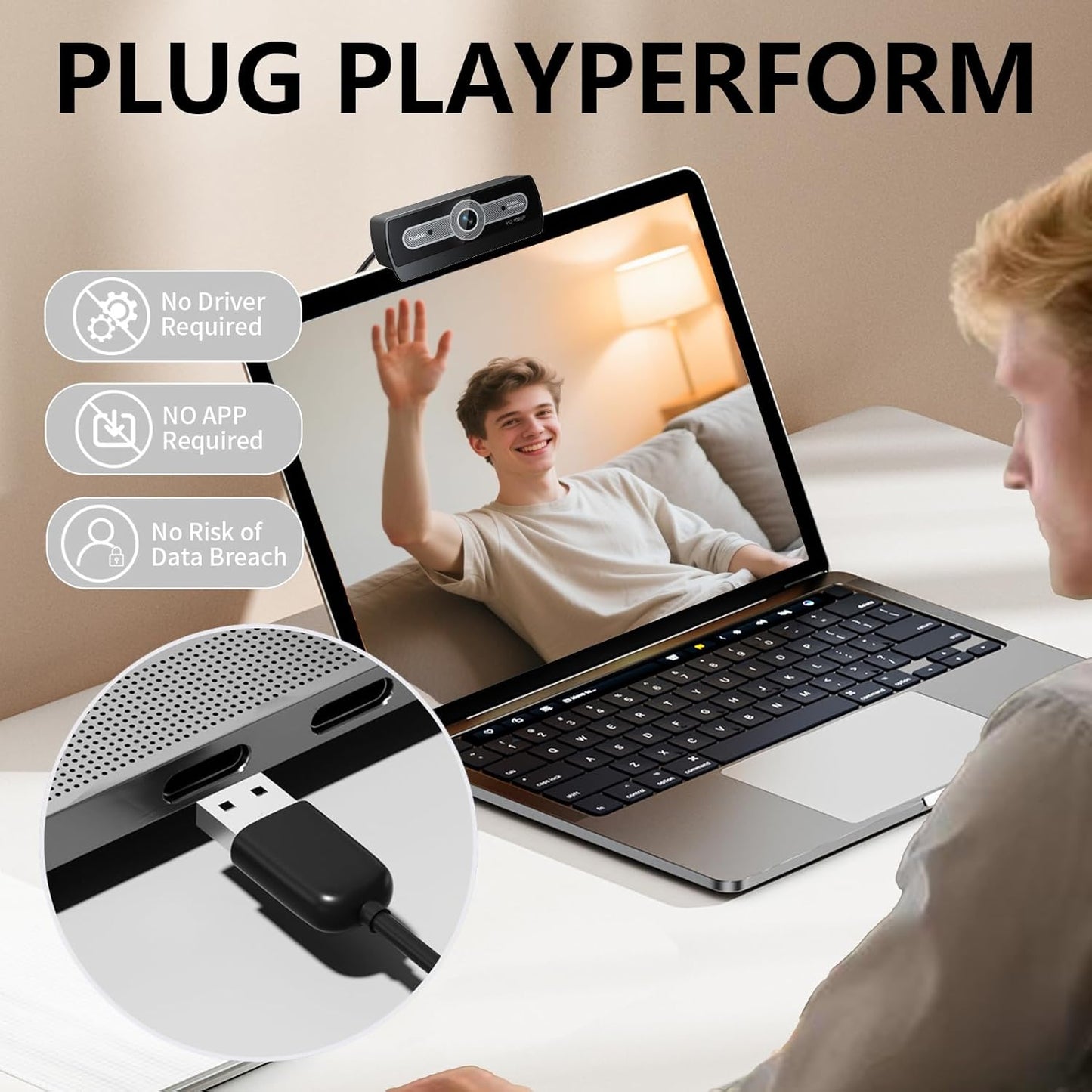 XOCLON 1080p HD Webcam with Microphone, USB Plug & Play Computer Web Camera, Streaming Camera, Noise Cancelling, Auto