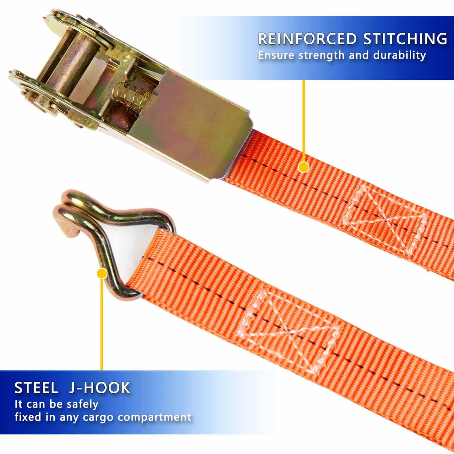 Ratchet Straps (4-Pack), 1 Inch x 16.4 Feet (2200lb Break Strength) with Sturdy Metal Hooks, 1x Work Gloves, Heavy Duty Tie Down Straps for Truck, Cargo Trailer, Motorcycle, Luggage, Moving (Orange)