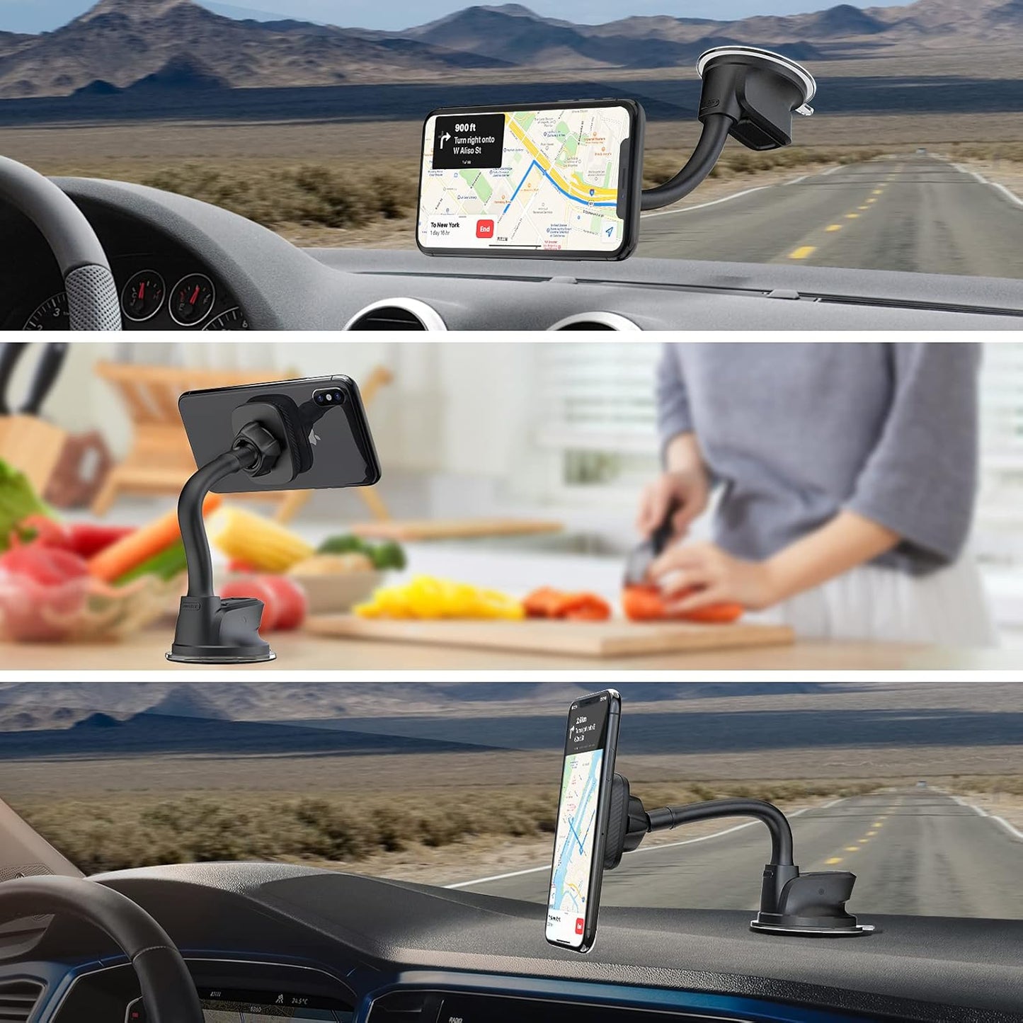 APPS2Car Magnetic Phone Holder for Car, Dashboard Windshield Phone Holder Mount with Flexible Arm & Built-in Strong