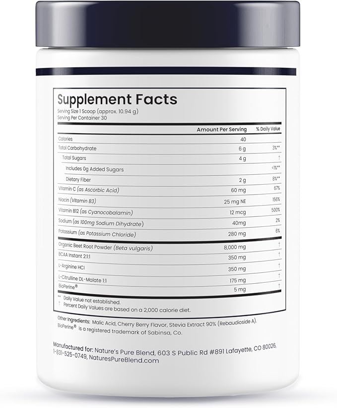 Nature's Pure Blend Organic Beet Root Powder ??Nitric Oxide Booster L-Arginine ??Liquid Beets for Blood Flow Circulation & Energy ??Pre-Workout Endurance Support ??8,000 MG