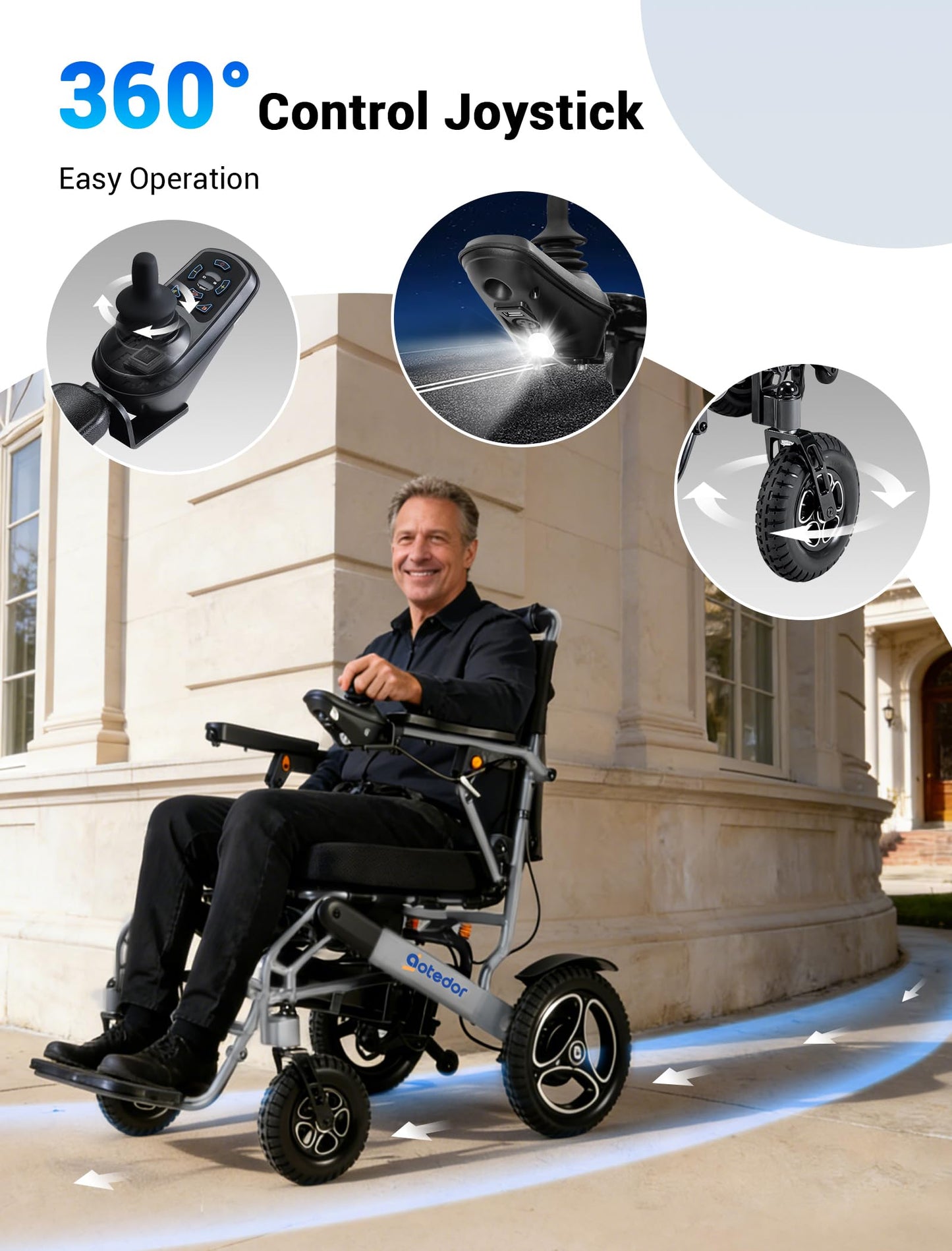 2026 Upgraded Aotedor Electric Wheelchair for Adults, Foldable Heavy Duty Power Wheelchair with 35 Miles Long Range, Two Batteries and Dual Brushless Motors, 330 lbs Capacity, Airline Approved