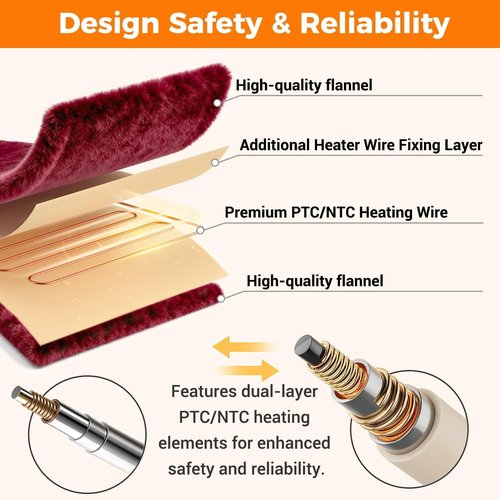 Heated Blanket Electric Throw, 50" x 60" Heating Blanket with 5 Levels & 10 Hours Auto Off, Extremely Soft Flannel Warm Blanket Gifts Over-Heat Protection, ETL Certified Machine Washable