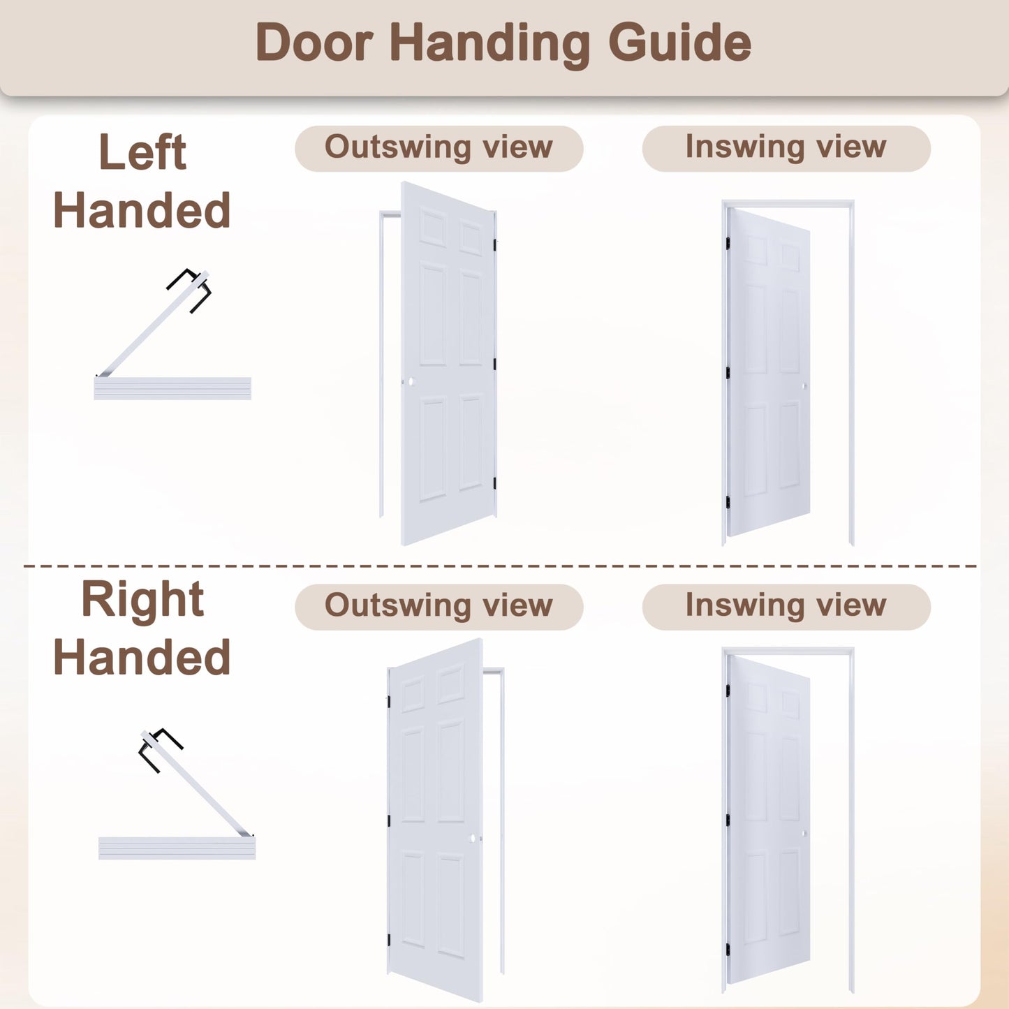 JUBEST 30"x80" Right-Hand Prehung Interior Door with Knock Down Jamb Kit & Matte Black Hinges, 6-Panel White Primed Hollow Core Molded Door Slab with Bore & Hinge Cutout, Durable & Sturdy, No Handle