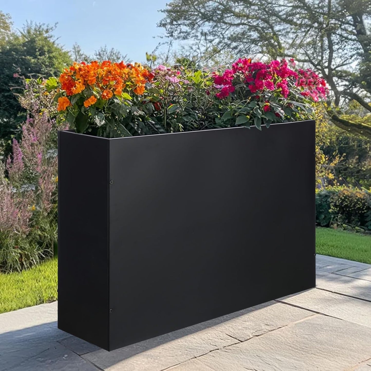 SUNNYPARK Large Metal Planter Box - 32”x 12”x 24” | Heavy-Duty Rectangular Black Planter with Drainage Holes for Outdoor Use