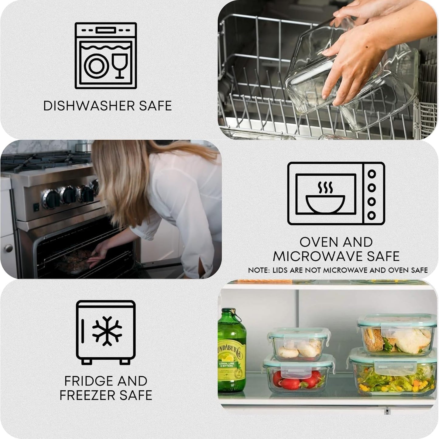 Razab Glass Food Storage Containers Set - 6 PC Airtight Meal Prep Containers | 74, 40 & 18 oz, Freezer Safe