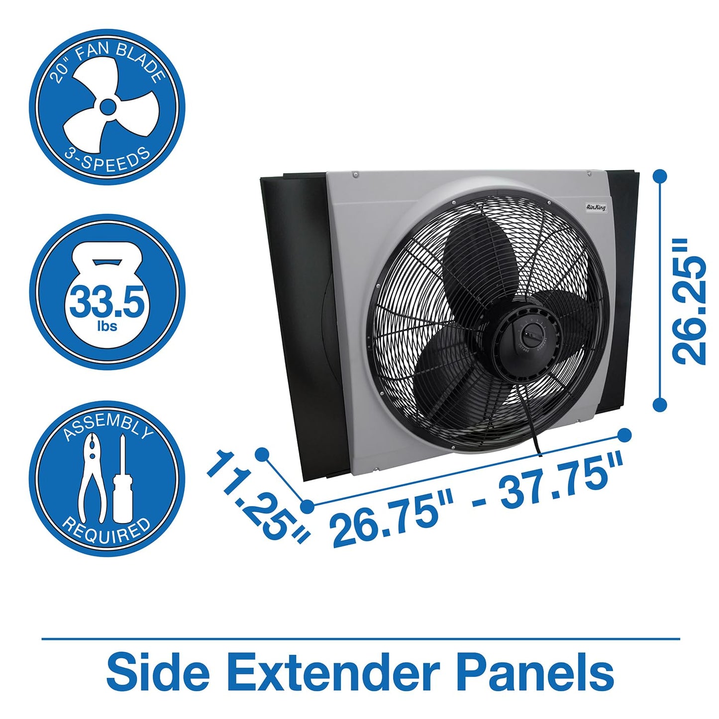 Air King 20" 1/6 HP Whole House Window Fan with 3-Speeds and Storm Guards for Circulation and Exhausting Air, 9166, Black