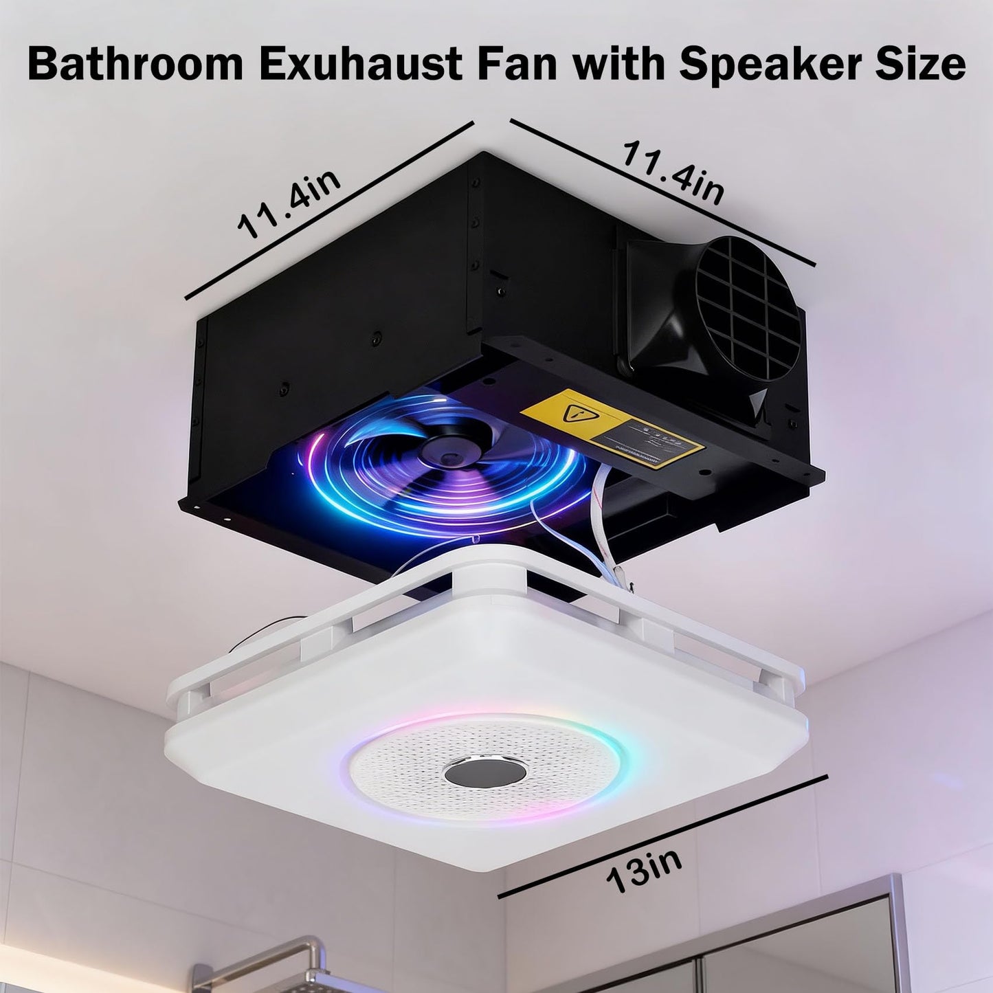 NJSZBDZJ Bathroom Exhaust Fan with Bluetooth Speaker & LED Light, 230 CFM 0.1 Sone Ultra-Quiet, 7-Color RGB & 3CCT Adjustable, Music Sync, Humidity Sensor, Remote Control, Easy Install