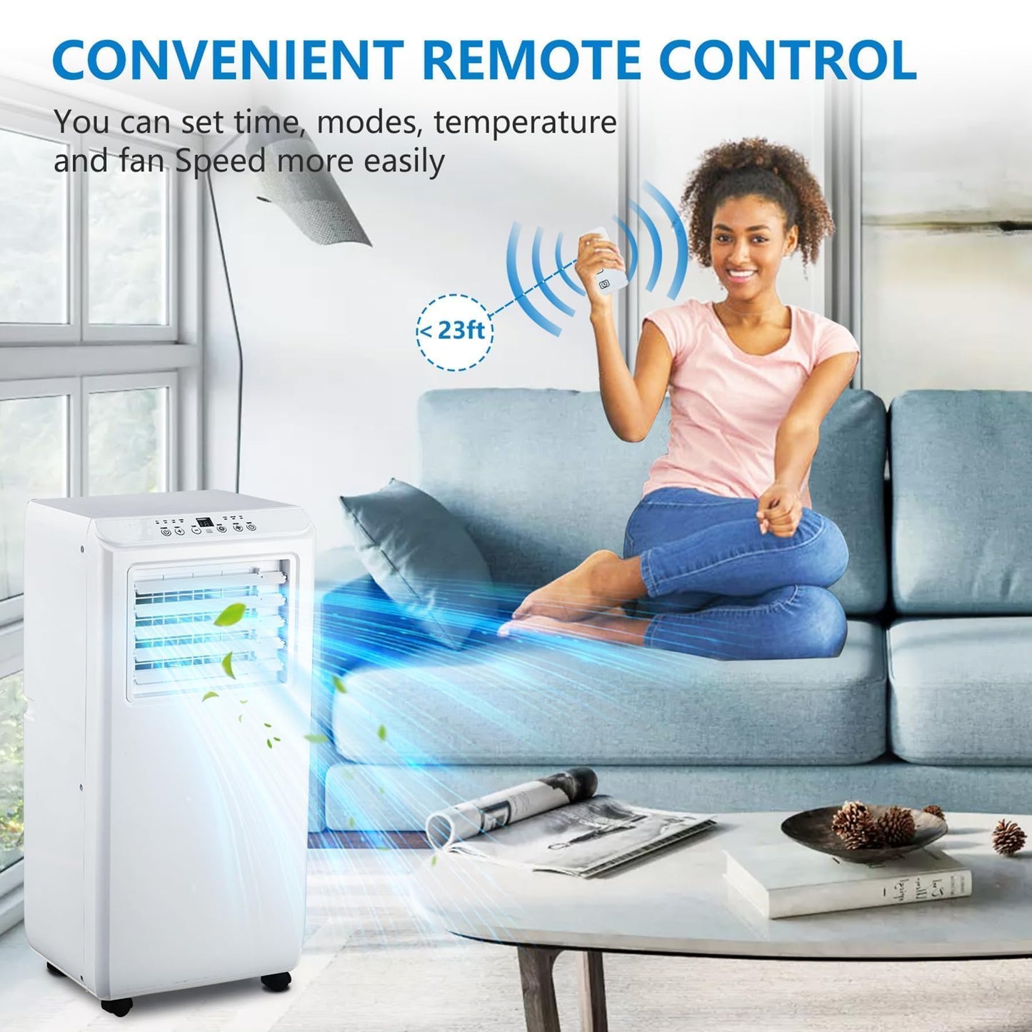 GarveeLife Portable Air Conditioner,10,000 BTU for Rooms up to 450 Sq.Ft., Smart Compact AC Unit with Cooling, Dehumidifier, Fan, Remote Control and Window Kit, White