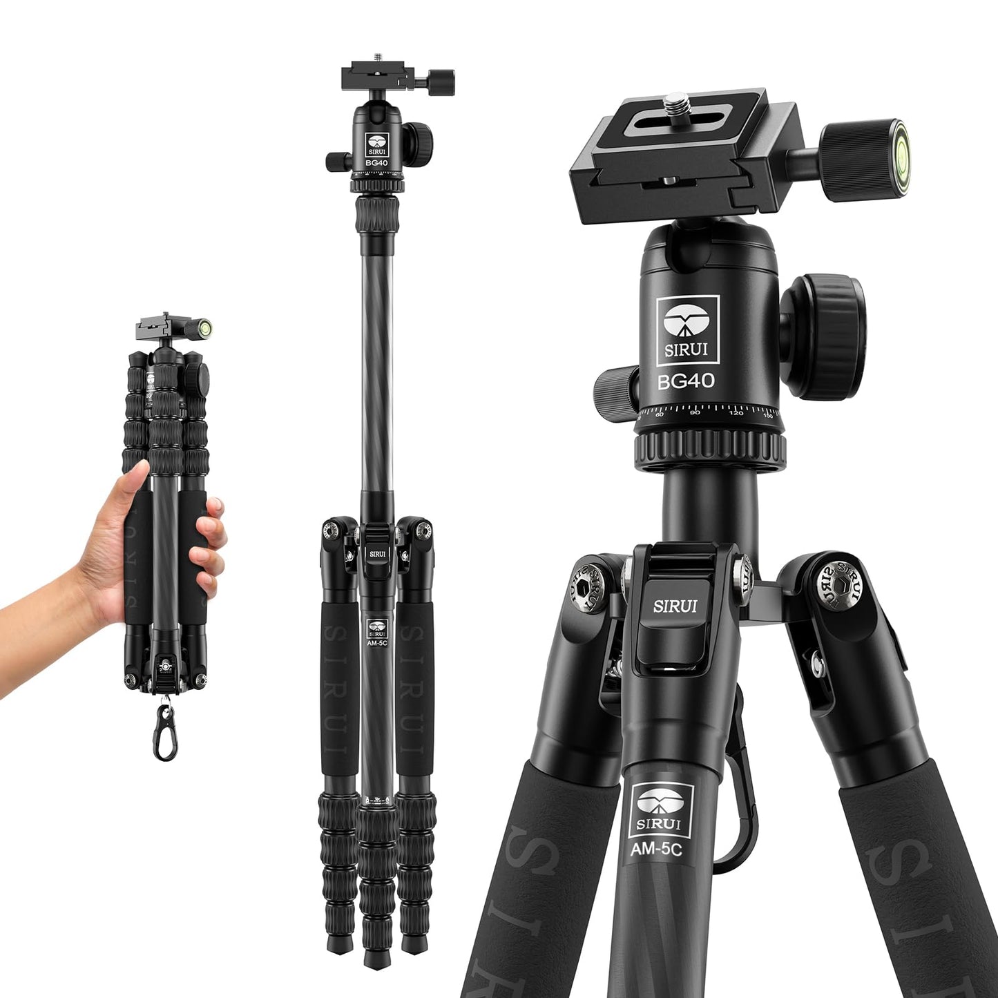 SIRUI Lightweight Carbon Fiber Travel Tripod, 6kg Load Capacity Compact Camera Support with Carry Bag, Portable for DSLR Mirrorless Cameras, Max Height 54" for Hiking Vacation Vlogging